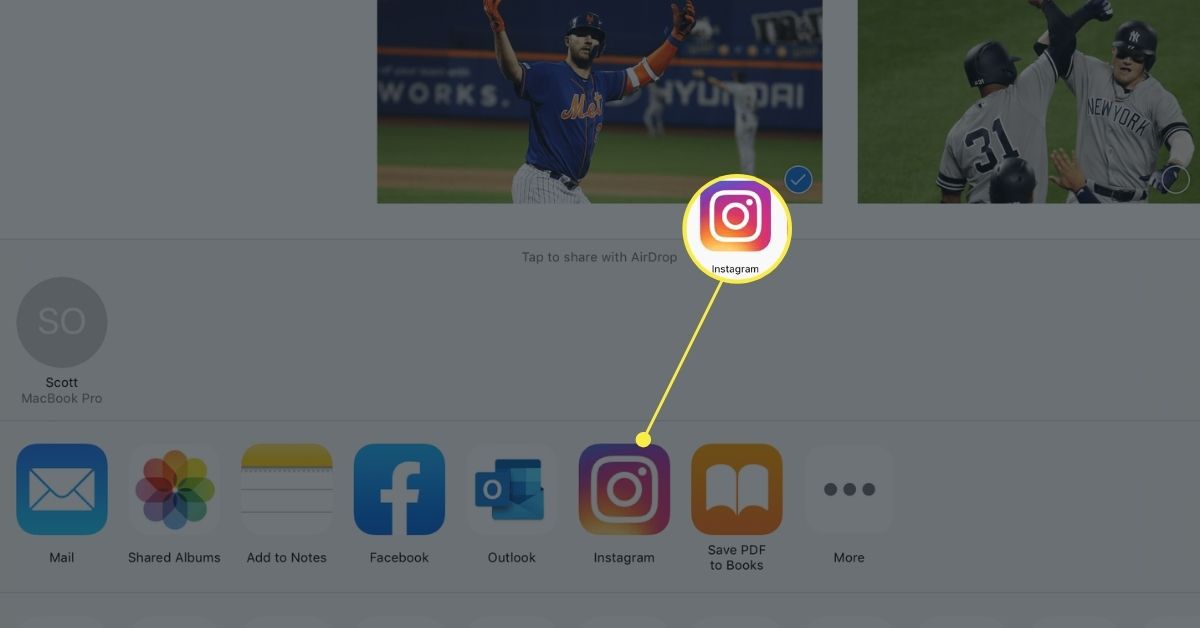 IOS Share Sheet med Instagram-alternativ tillgängligt