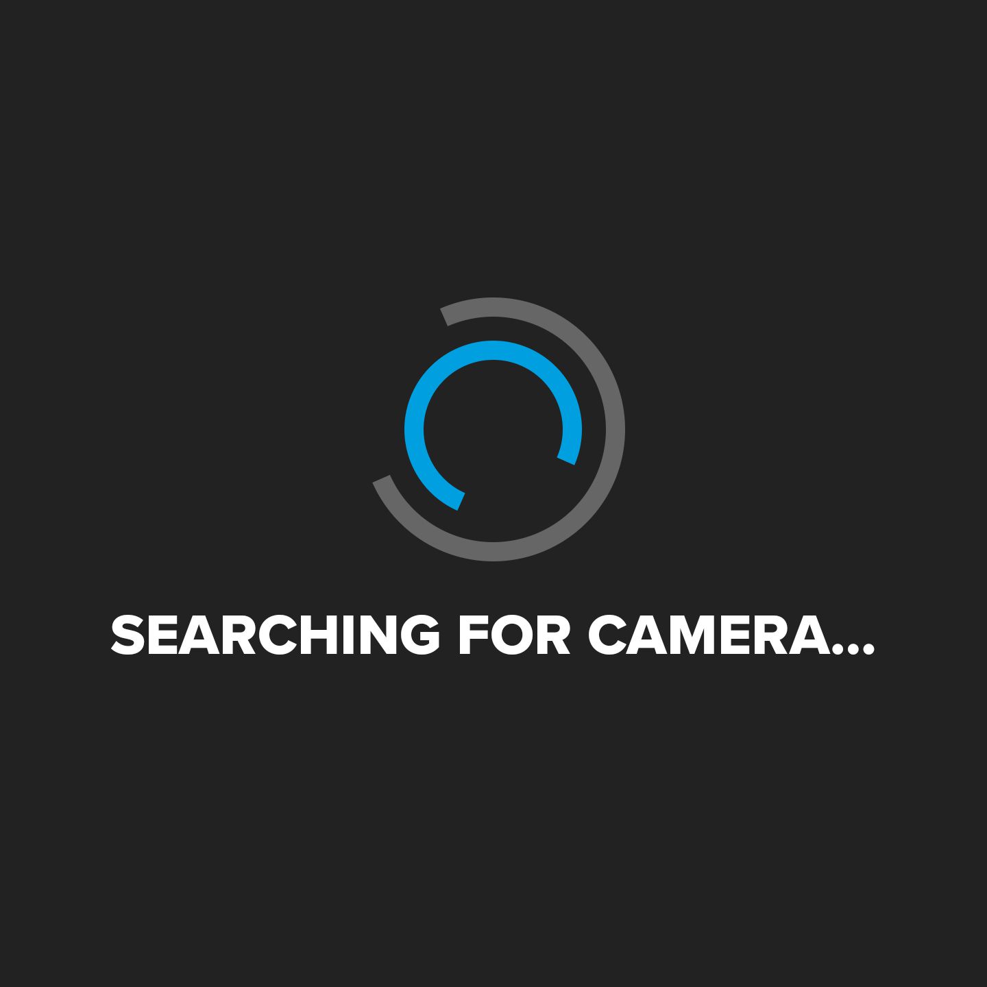 GoPro-appen "söker efter kamera" -skärmen.