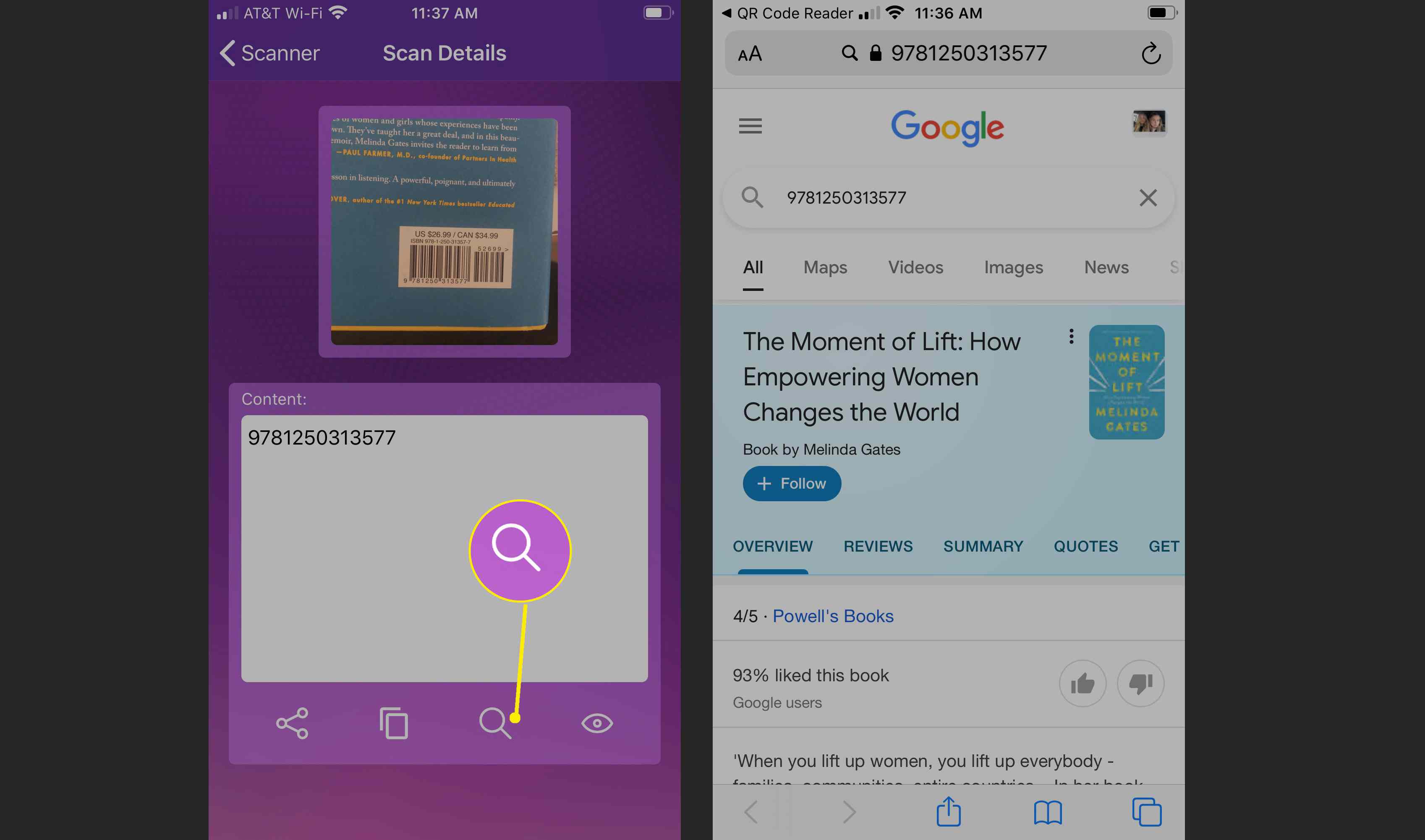 Barcode scanner app läser en boks streckkod