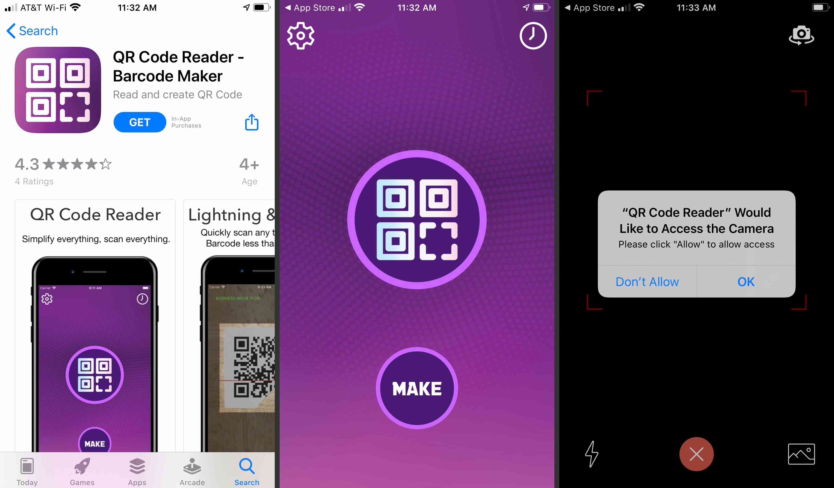 QR-kodläsar-app med åtkomst till iOS-kamera