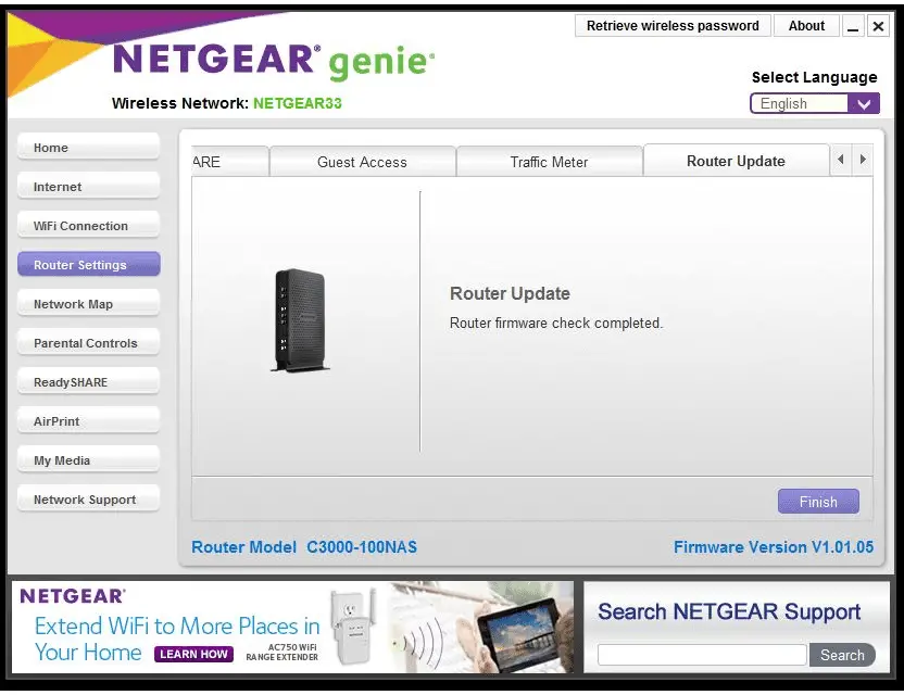Skärmdump som visar hur man uppdaterar en NETGEAR-router