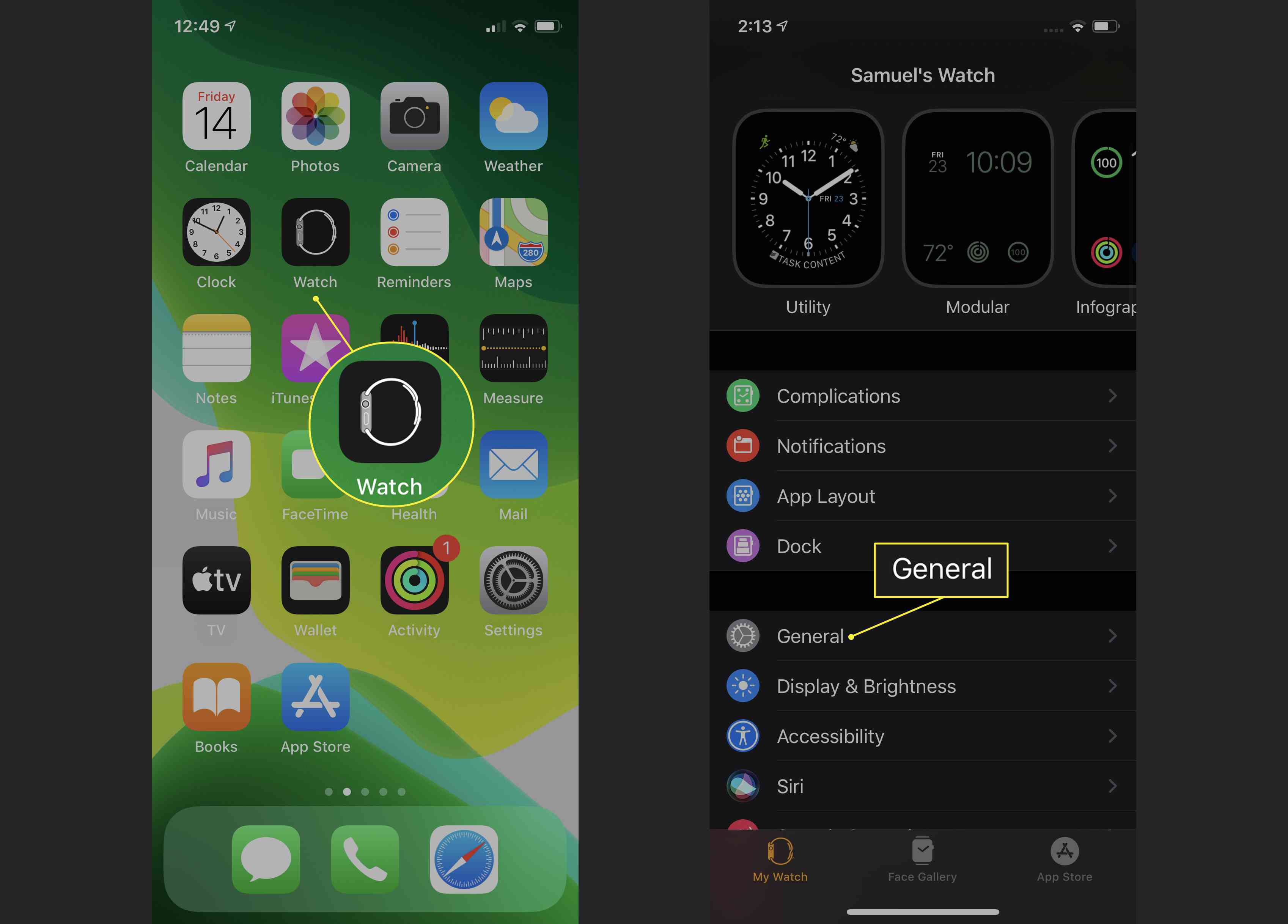 Apple Watch-app med Allmänt markerat