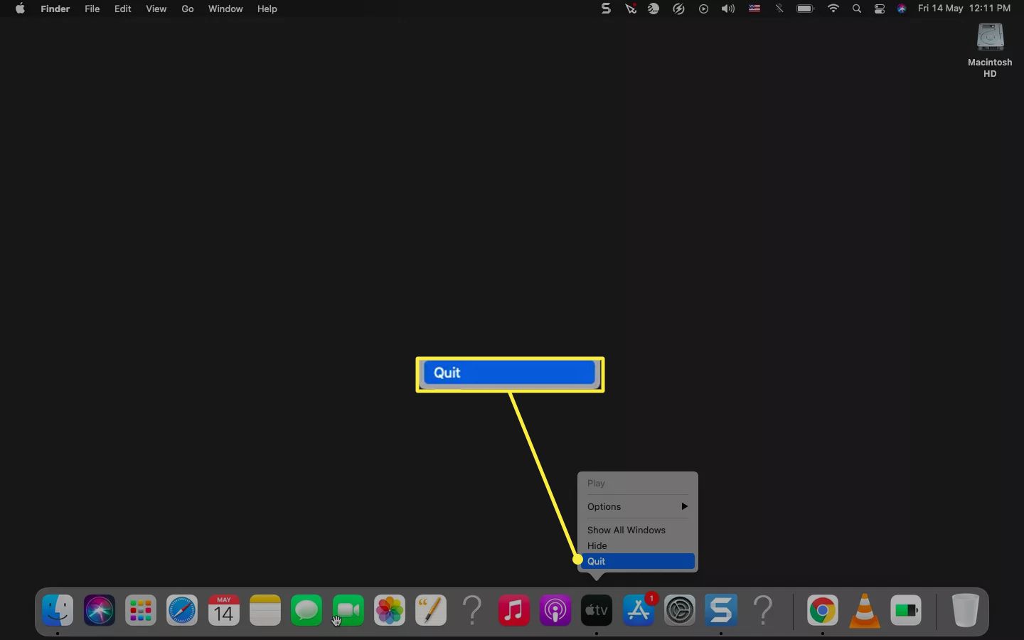 Stäng den öppna macOS-appen från Dock