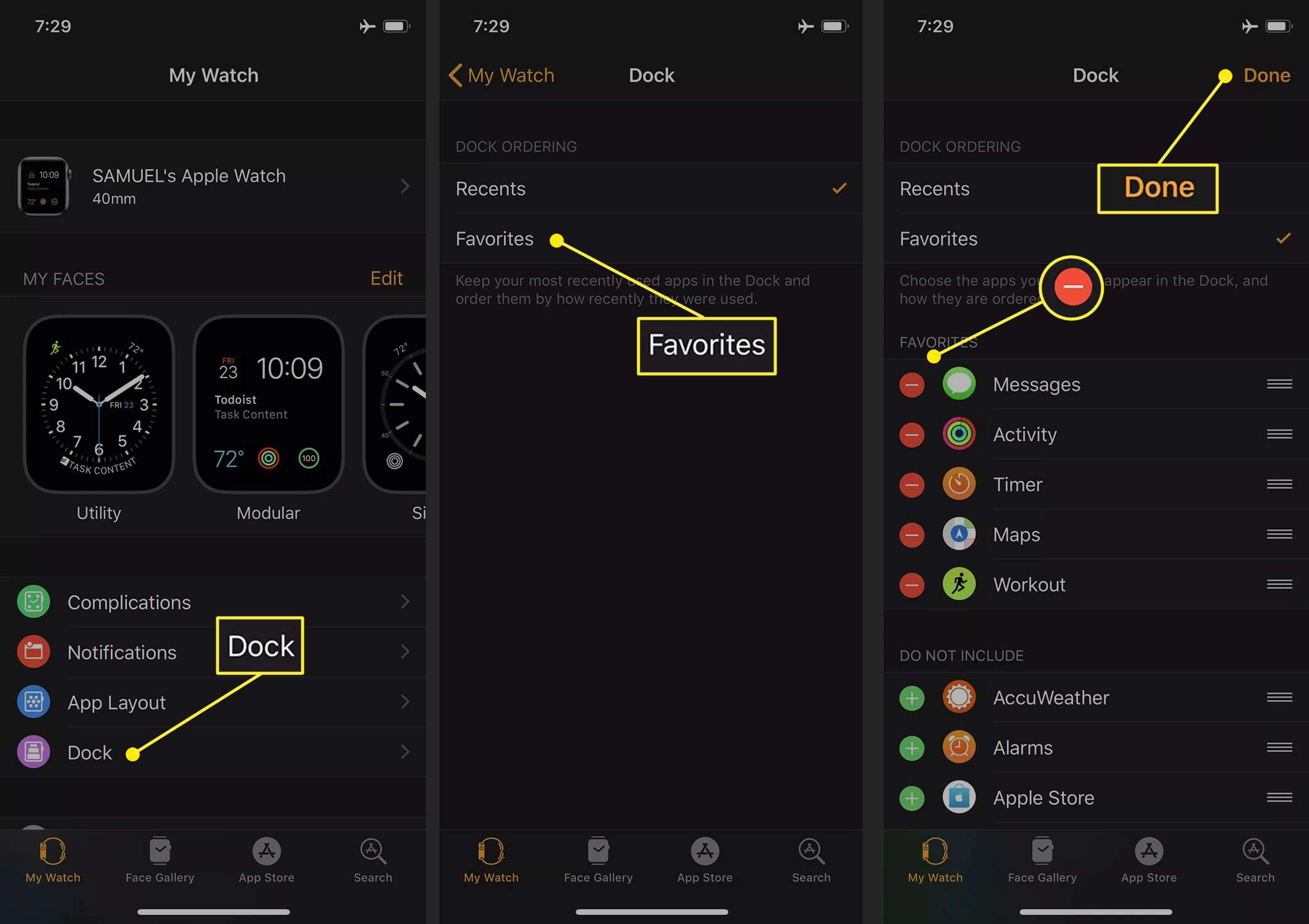 Apple Watch-appen på iPhone som visar klockdockan
