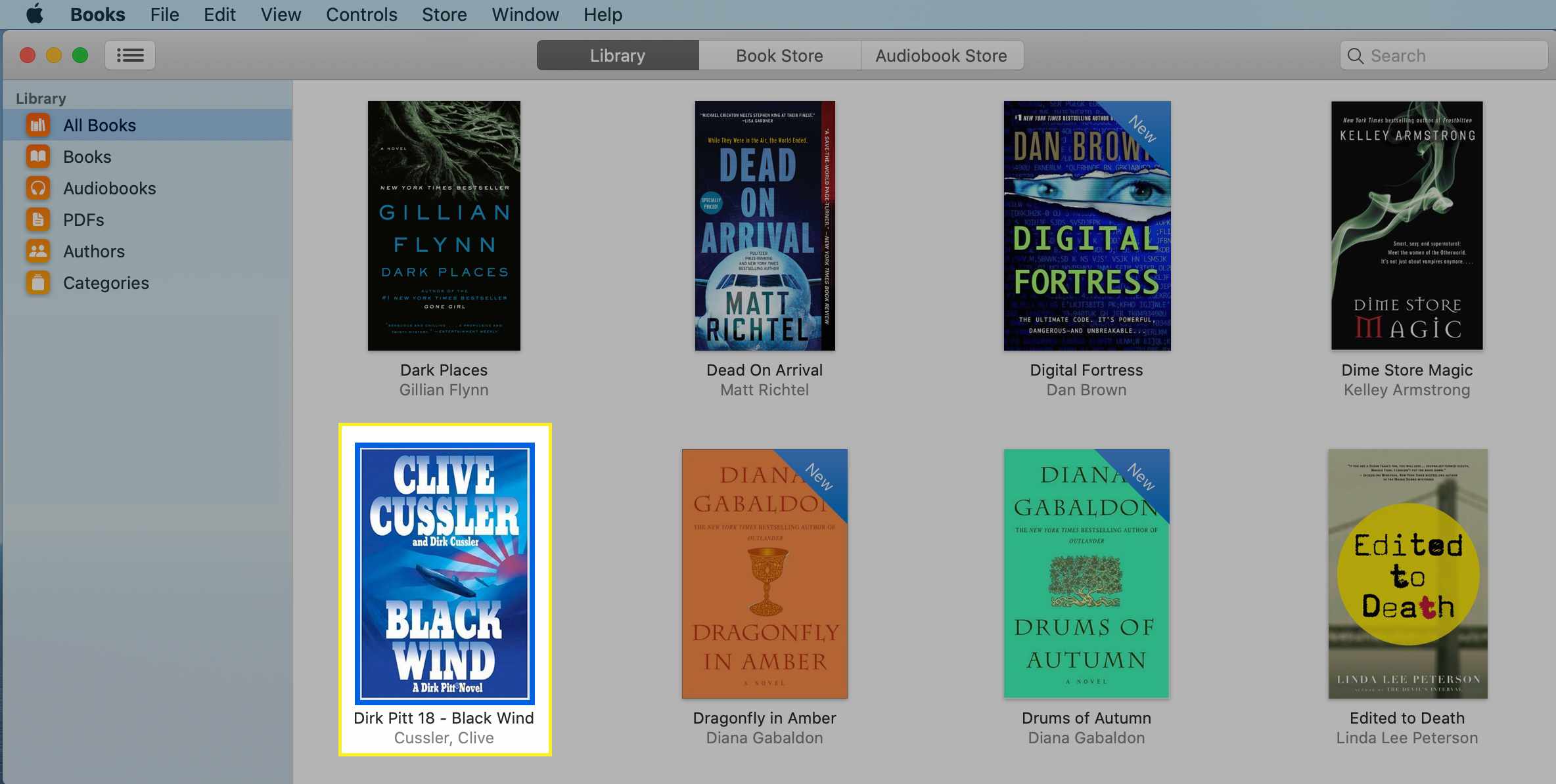 En bok vald i Böcker-appen på en Mac