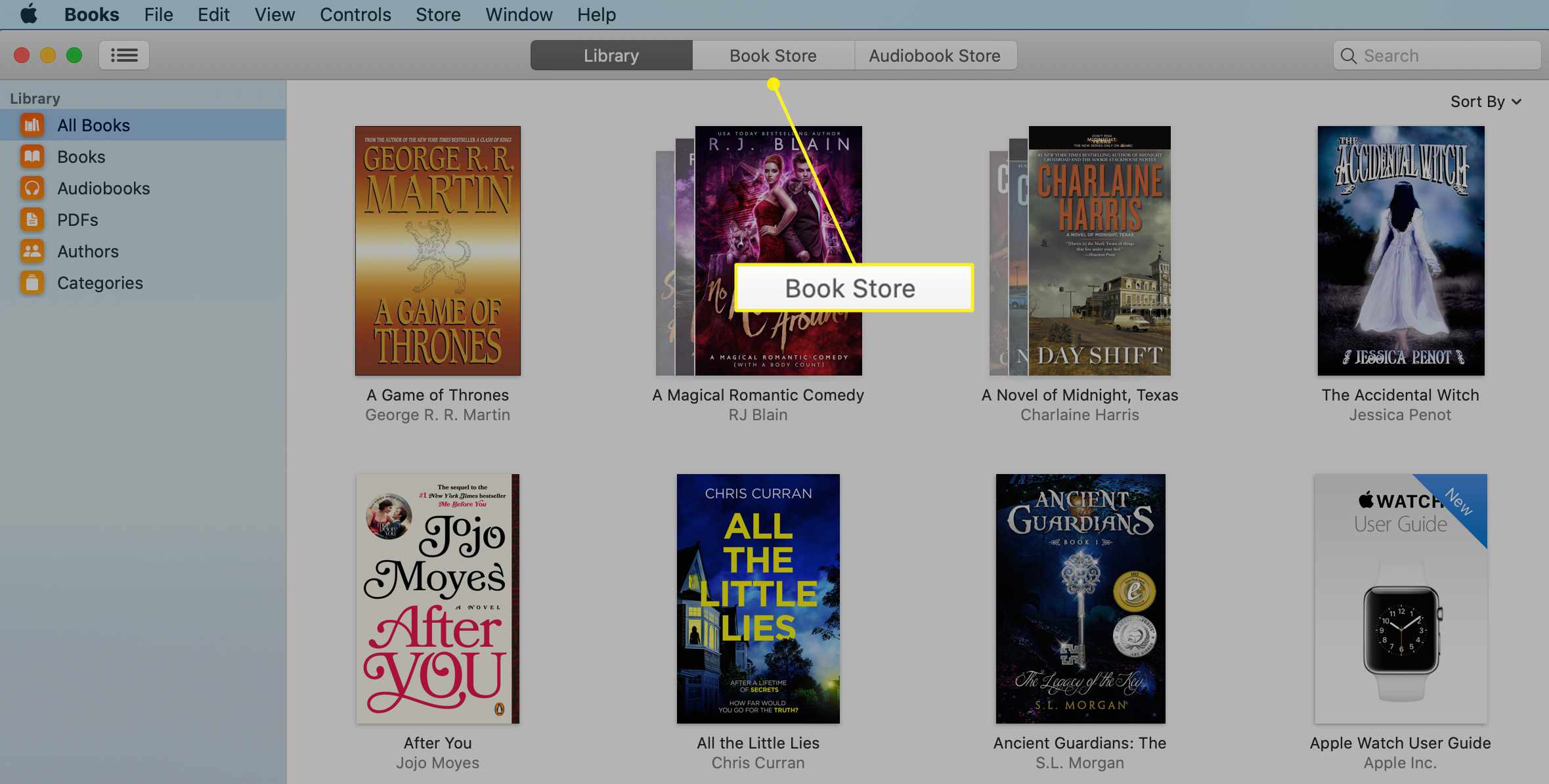 Mac Books-appen med fliken Book Store vald