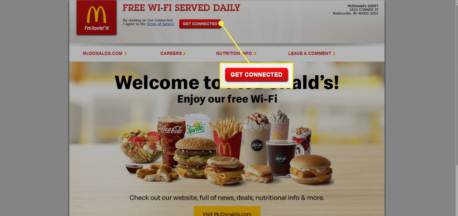 De "Ansluta" på McDonalds Wi-Fi-hemsida