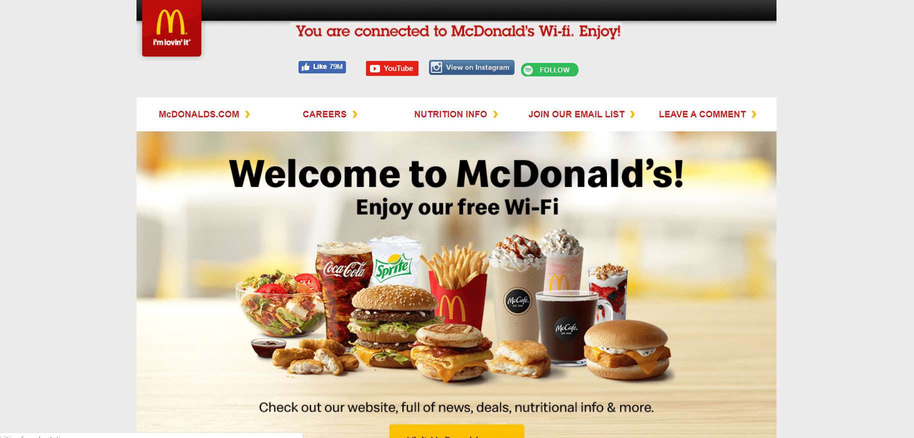 McDonalds Wi-Fi-välkomstsida