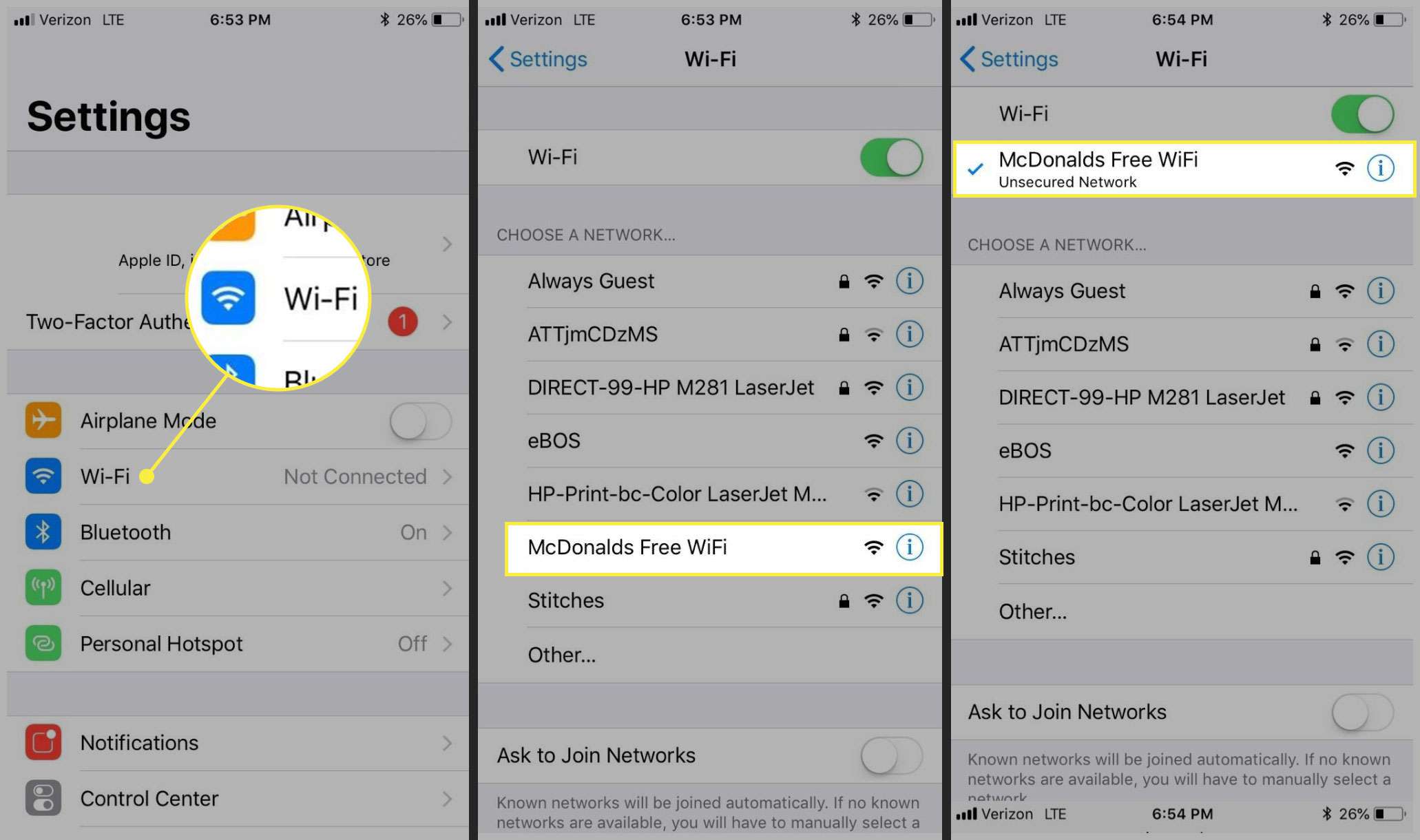 Ansluter till McDonalds gratis Wi-Fi i iOS