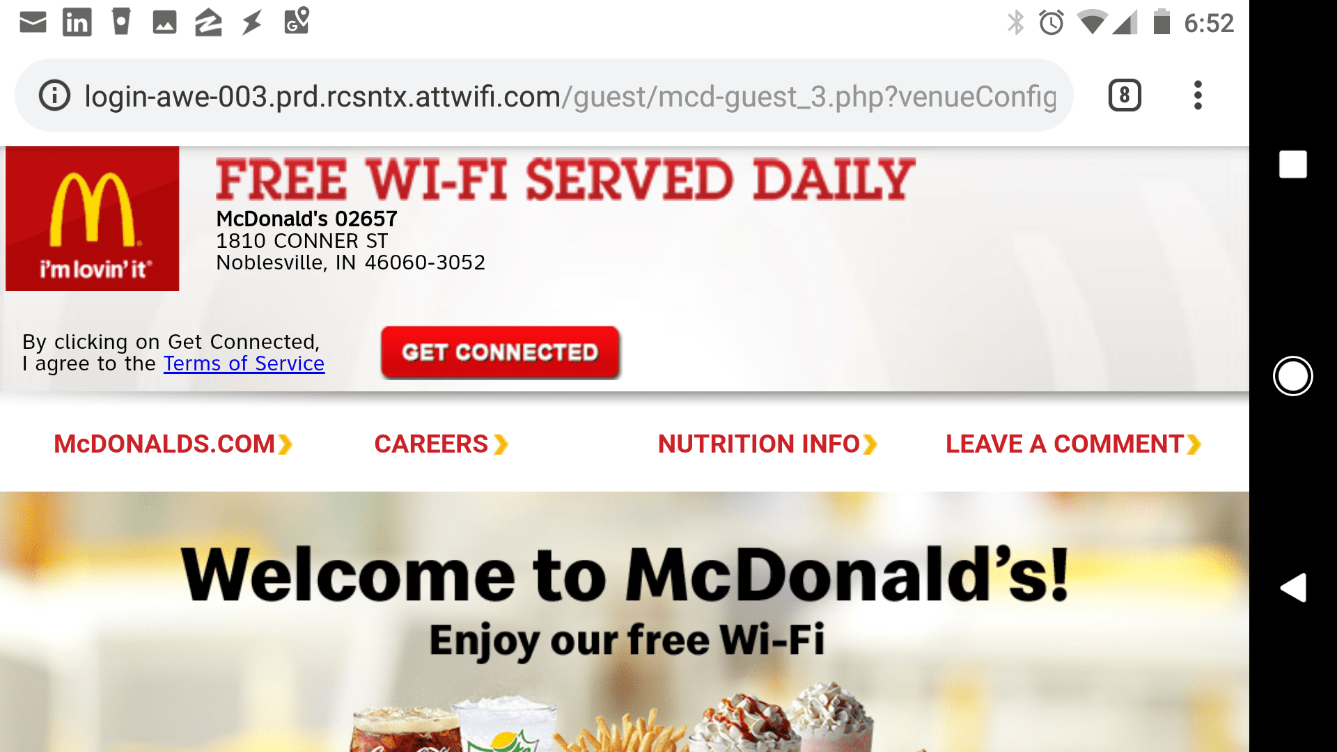 McDonalds mobila Wi-Fi-anslutningssida