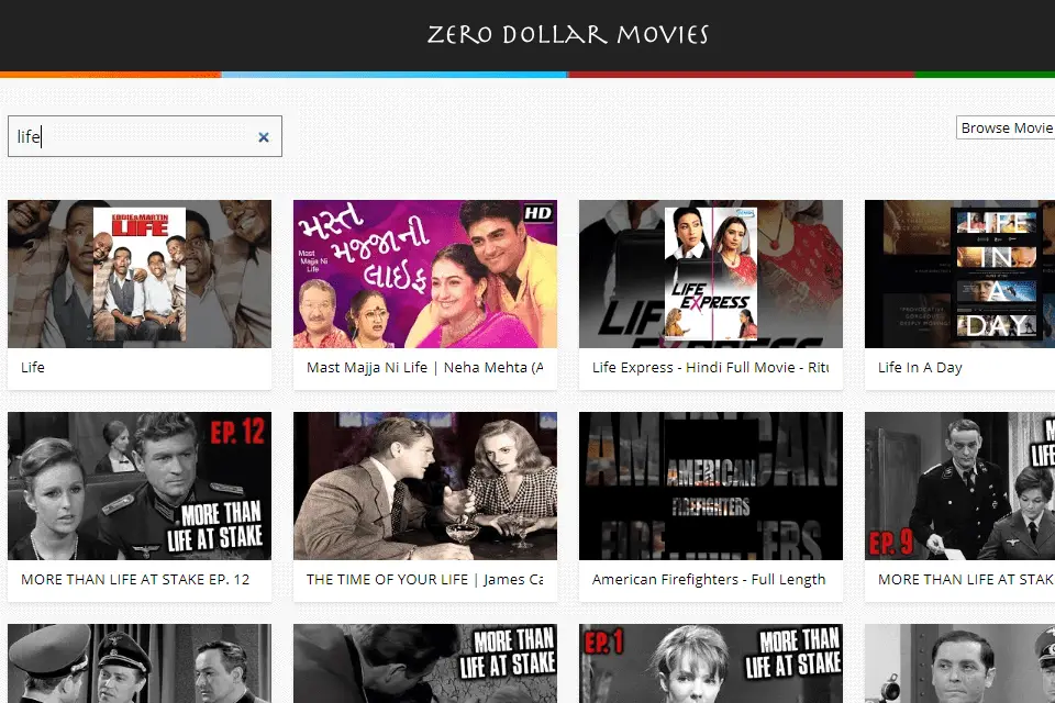 Zero Dollar Movies webbplats