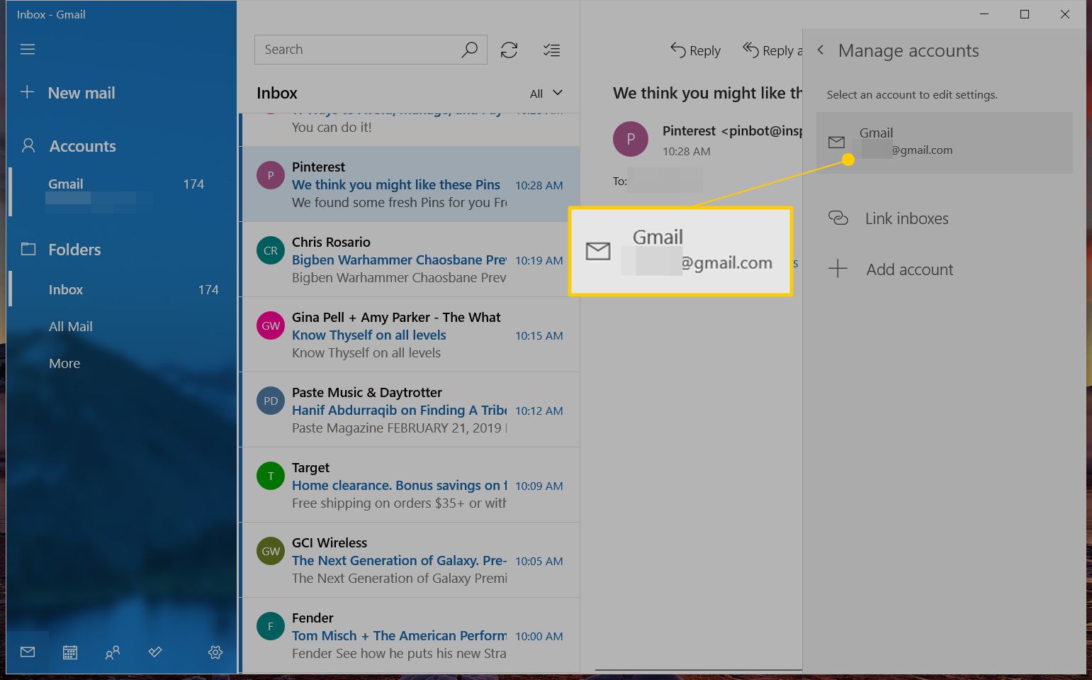 Konto att ta bort från Windows Mail