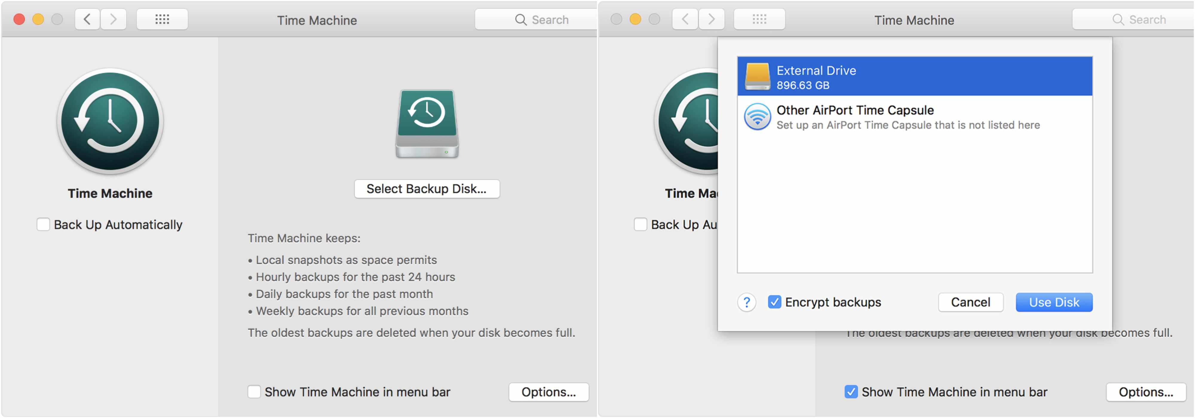 En skärmdump av Time Machine-appen på macOS