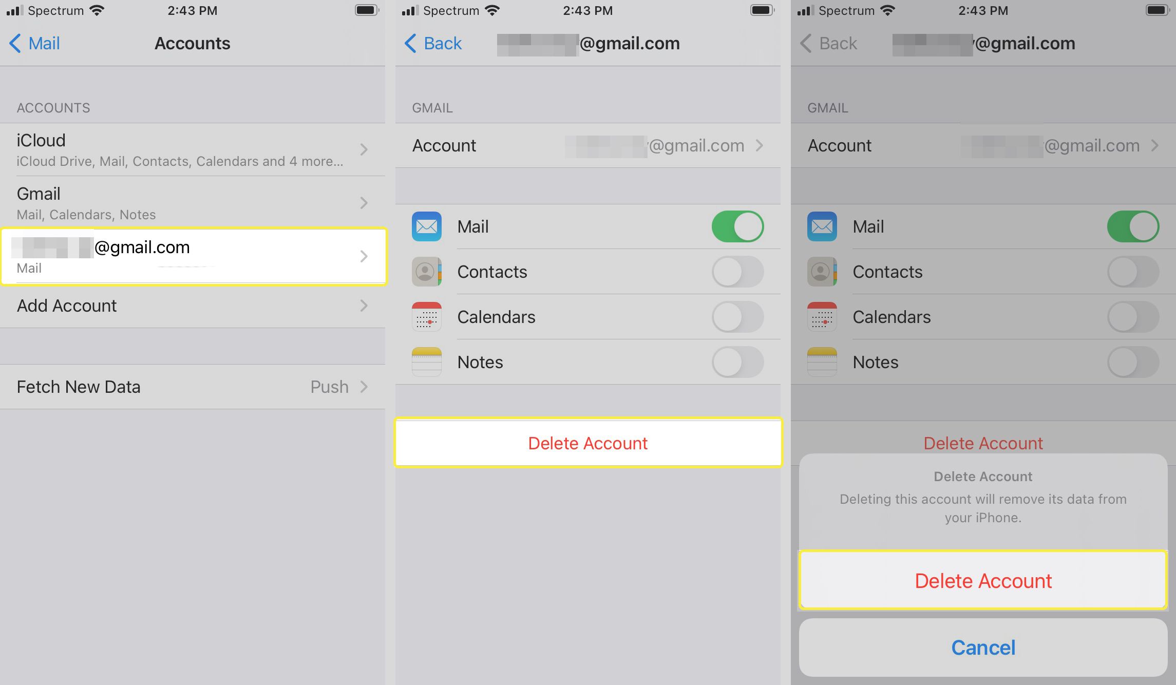 iOS-radera e-postkonto bekräfta