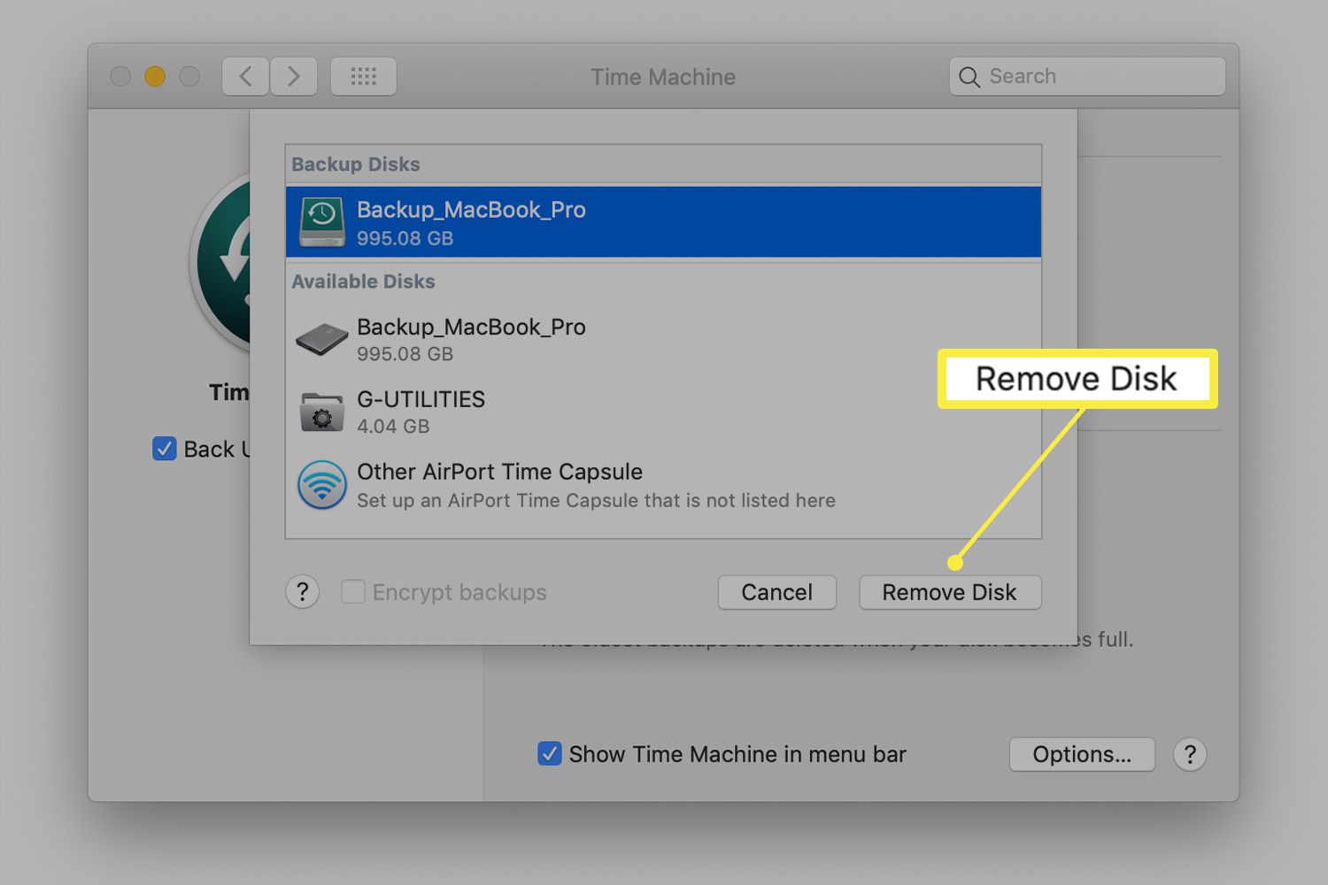 Time Machine-inställningar på en Mac