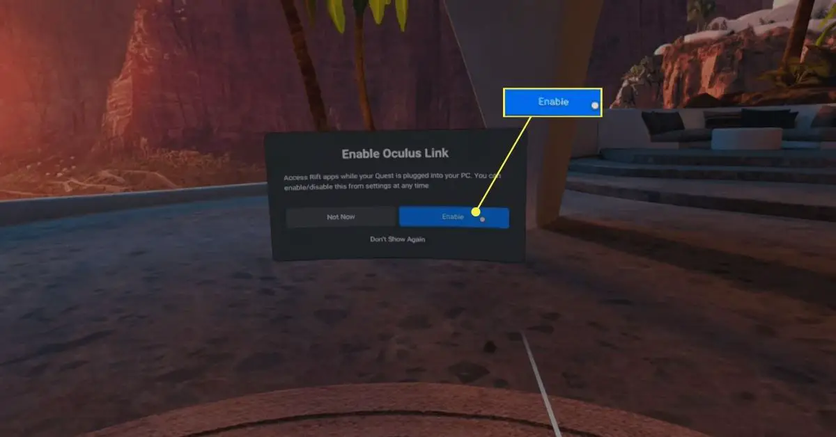 Aktivera knapp för Oculus Link från ett Oculus Quest 2-headset.