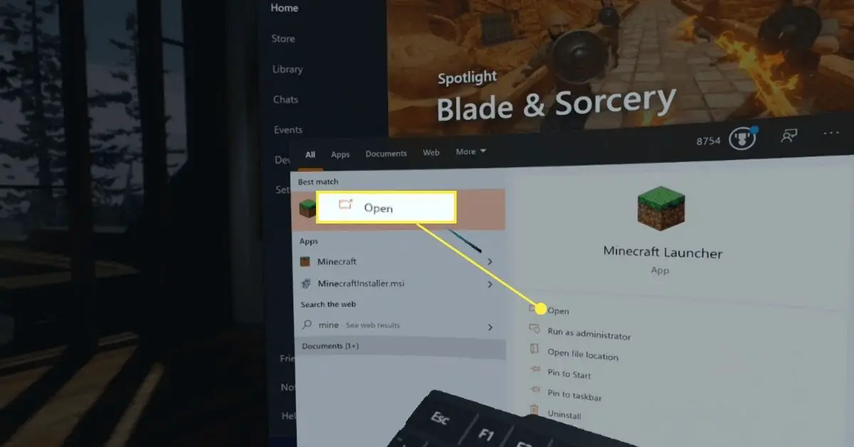 Lanserar Minecraft med det virtuella skrivbordet i Steam VR.