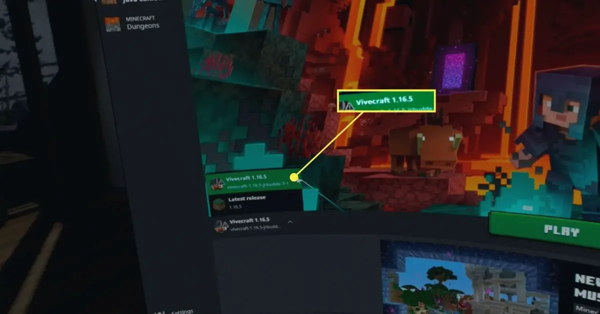 Välja Vivecraft i Minecraft-startväljaren.
