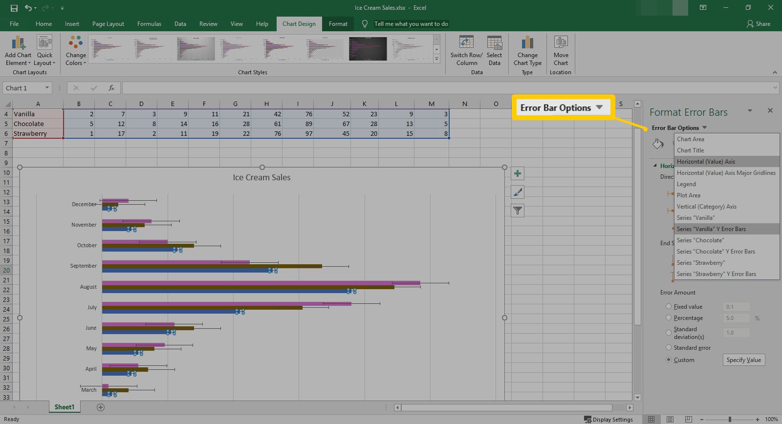 Andra alternativ i rullgardinsmenyn Felfält i Excel.