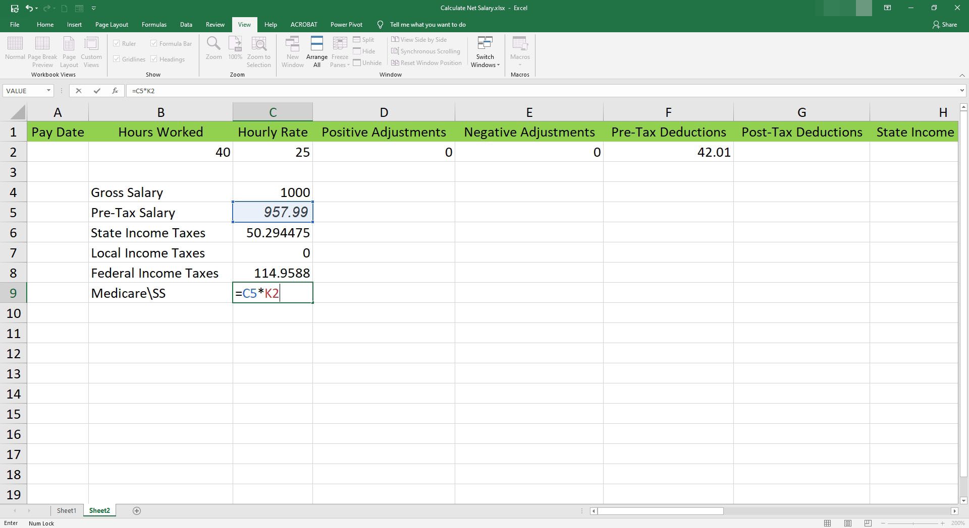 Ange Medicare SS-formeln i en cell i Microsoft Excel.