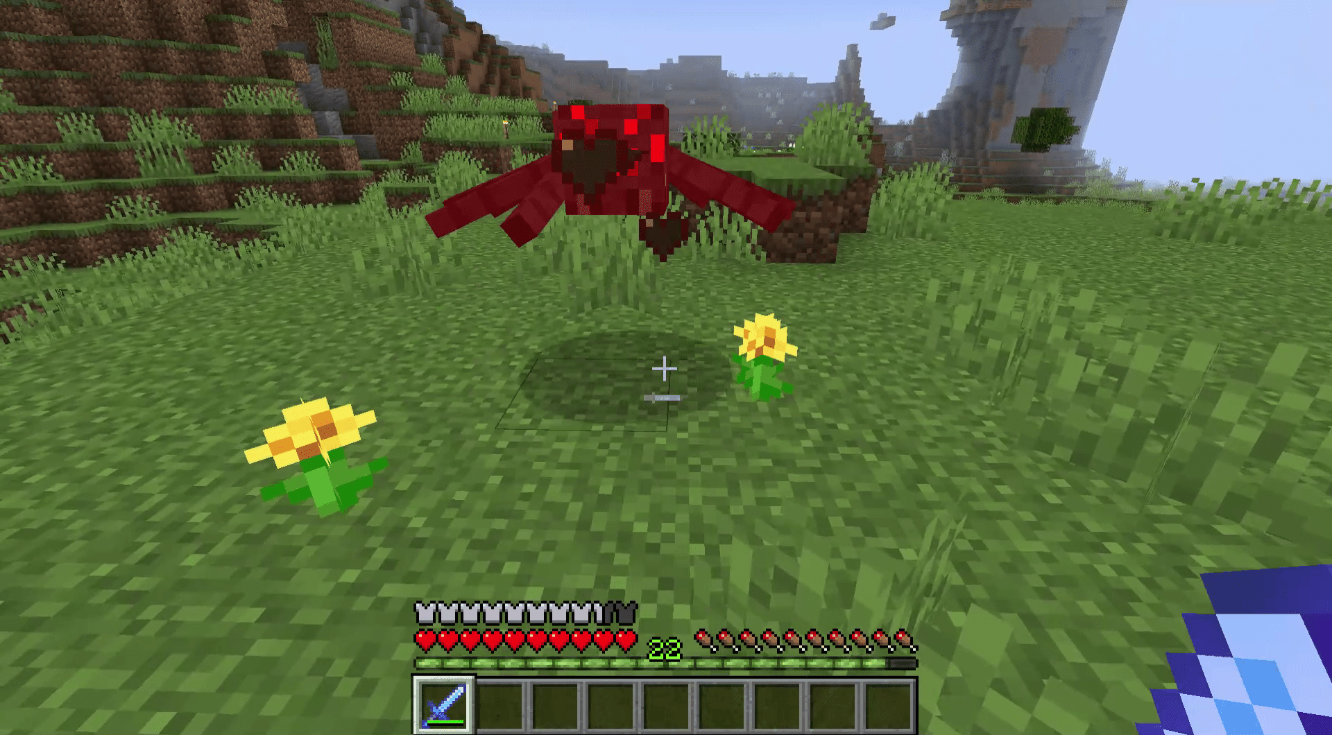 En skärmdump av att slåss mot en spindel i Minecraft.