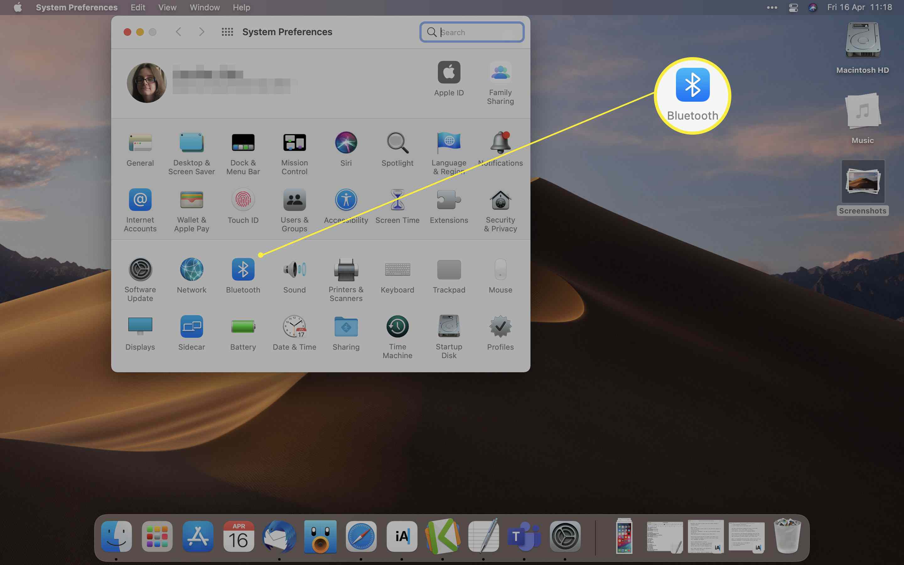 MacOS med Bluetooth-alternativ markerade i Systeminställningar
