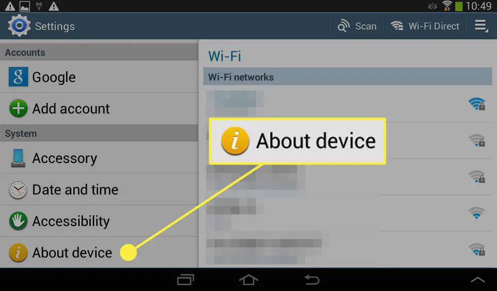 Om enhetsinställning markerad i appen Inställningar på en Android-enhet.