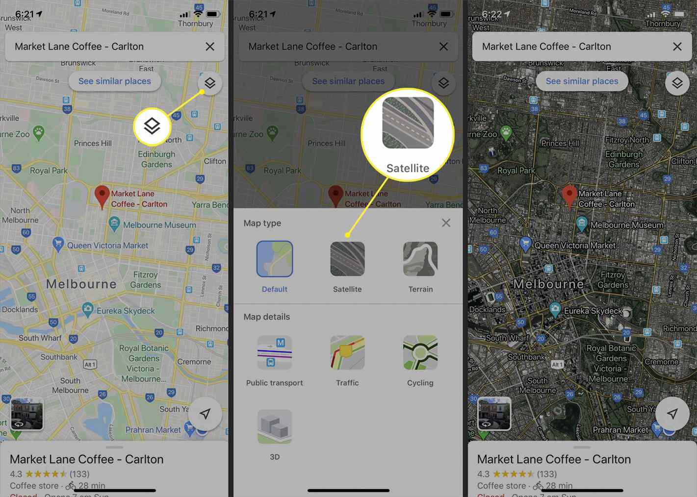 Google Maps stilalternativ i iPhone Google Maps-appen