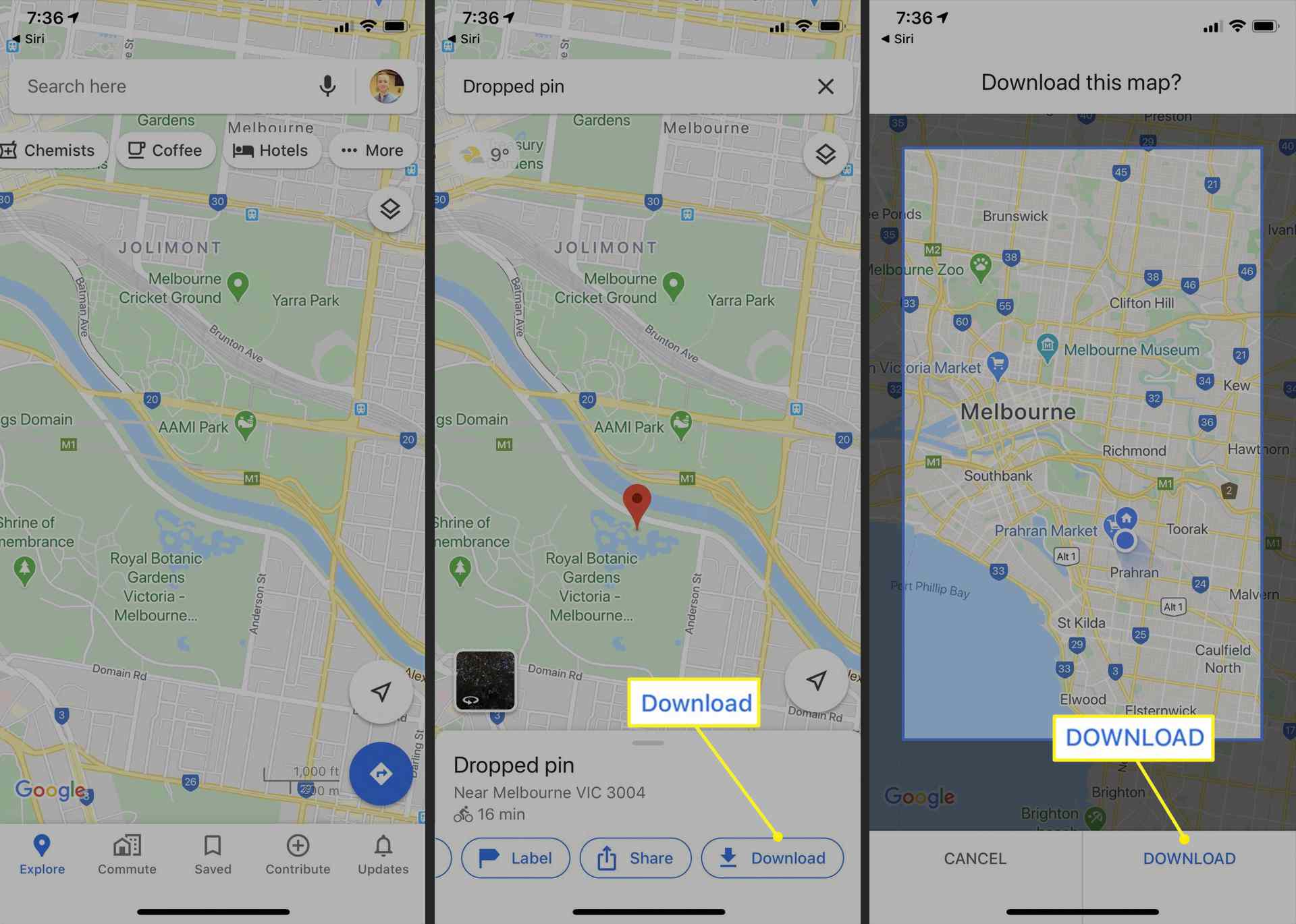 Nedladdning av offline-kartor i Google Maps på iPhone
