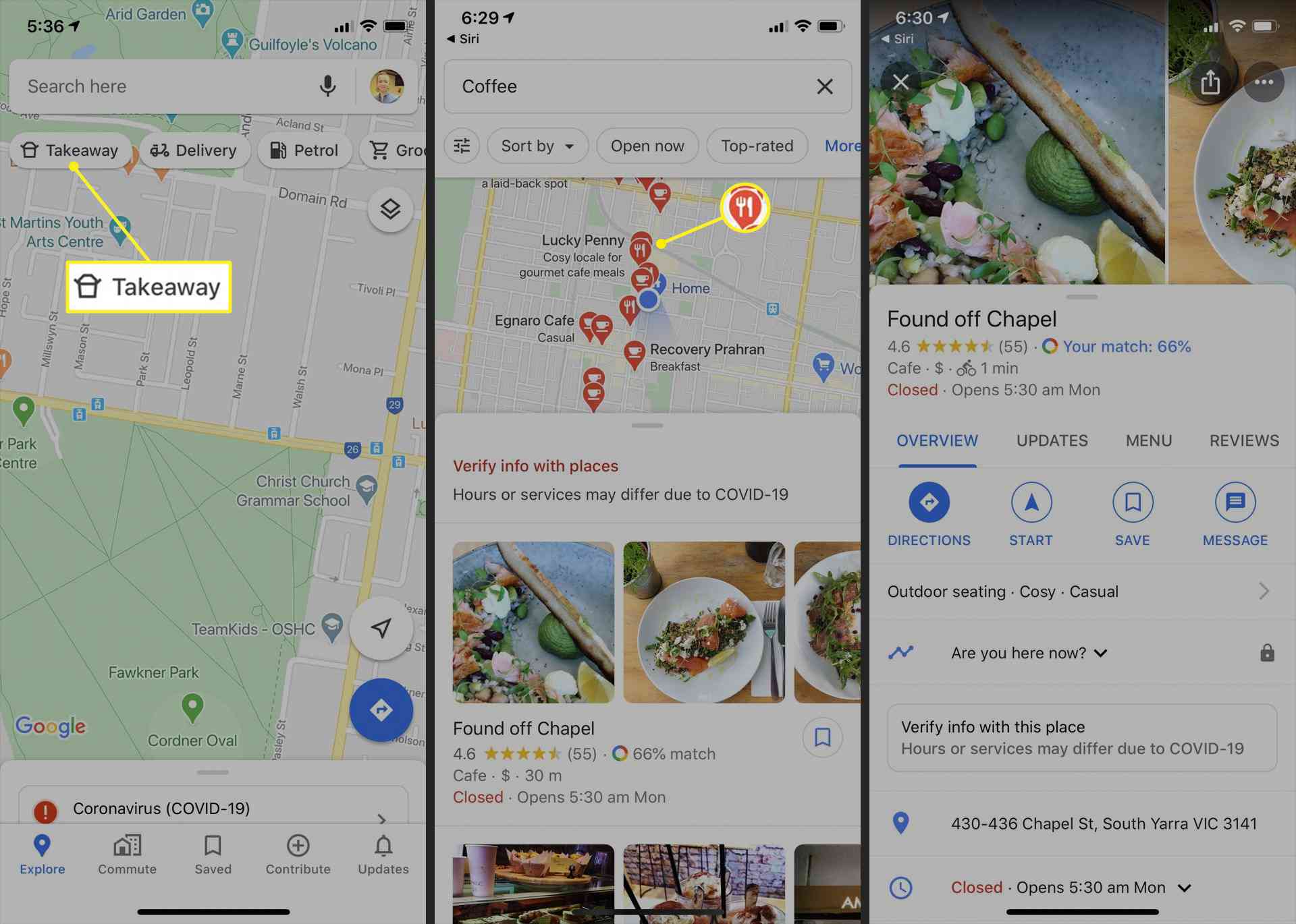 Google Maps restaurang- och kafékatalog