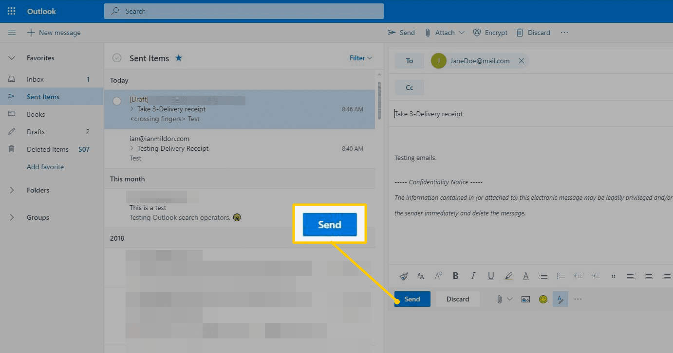 Skicka-knappen i Outlook