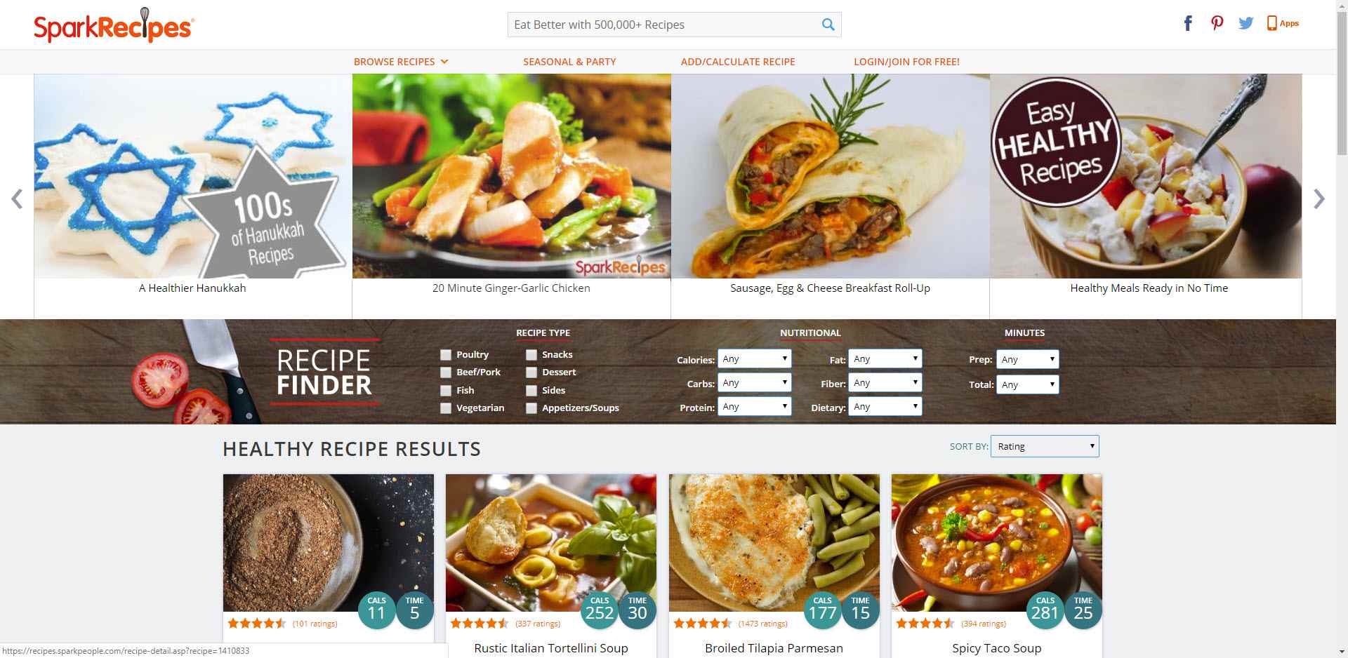 Spark Recipes apps webbplats.
