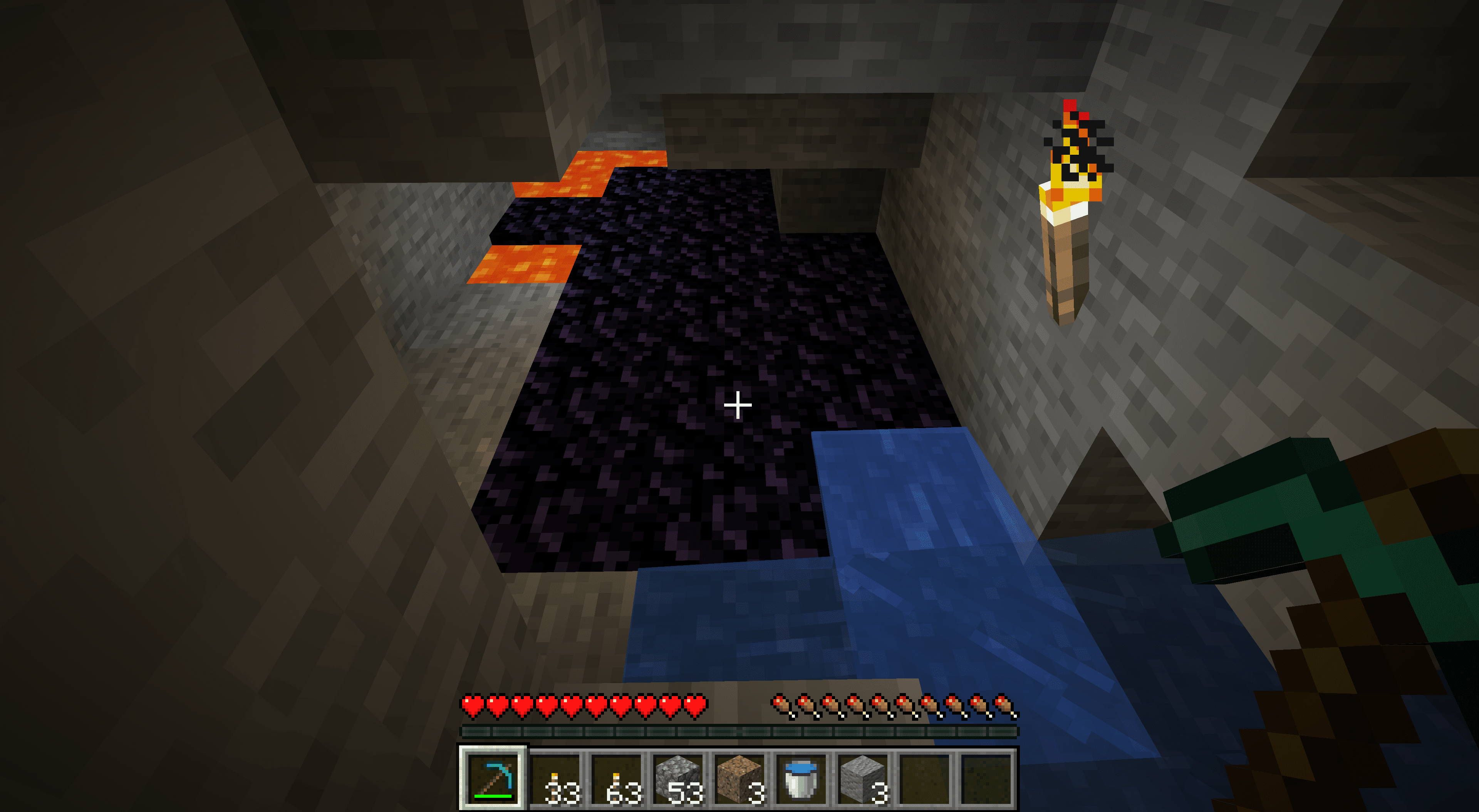 Bryter naturlig obsidian underjordisk i Minecraft.