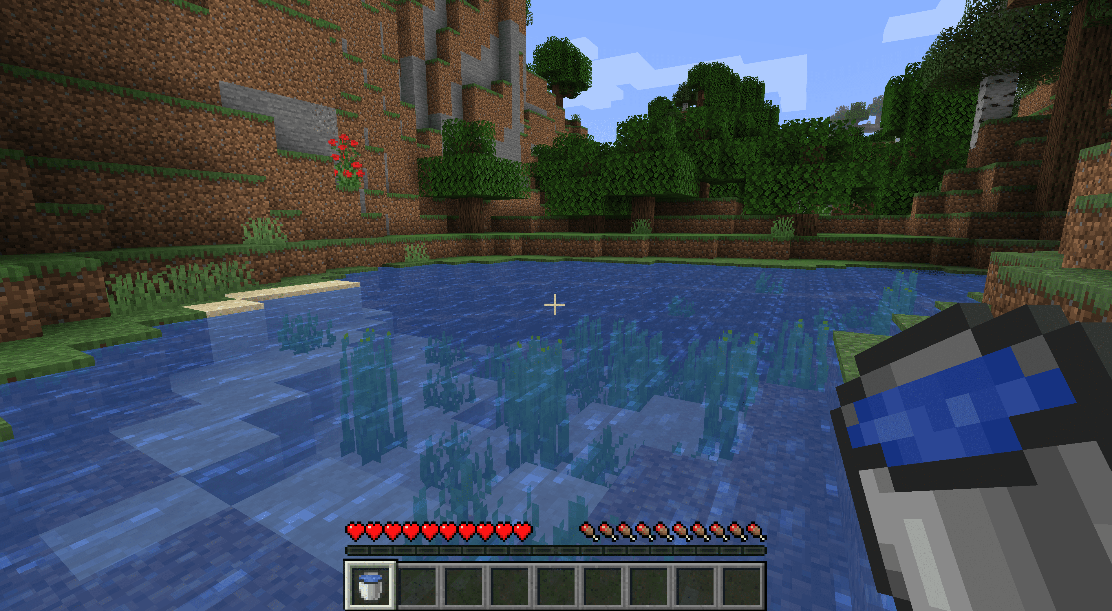 Vatten i en hink i Minecraft.