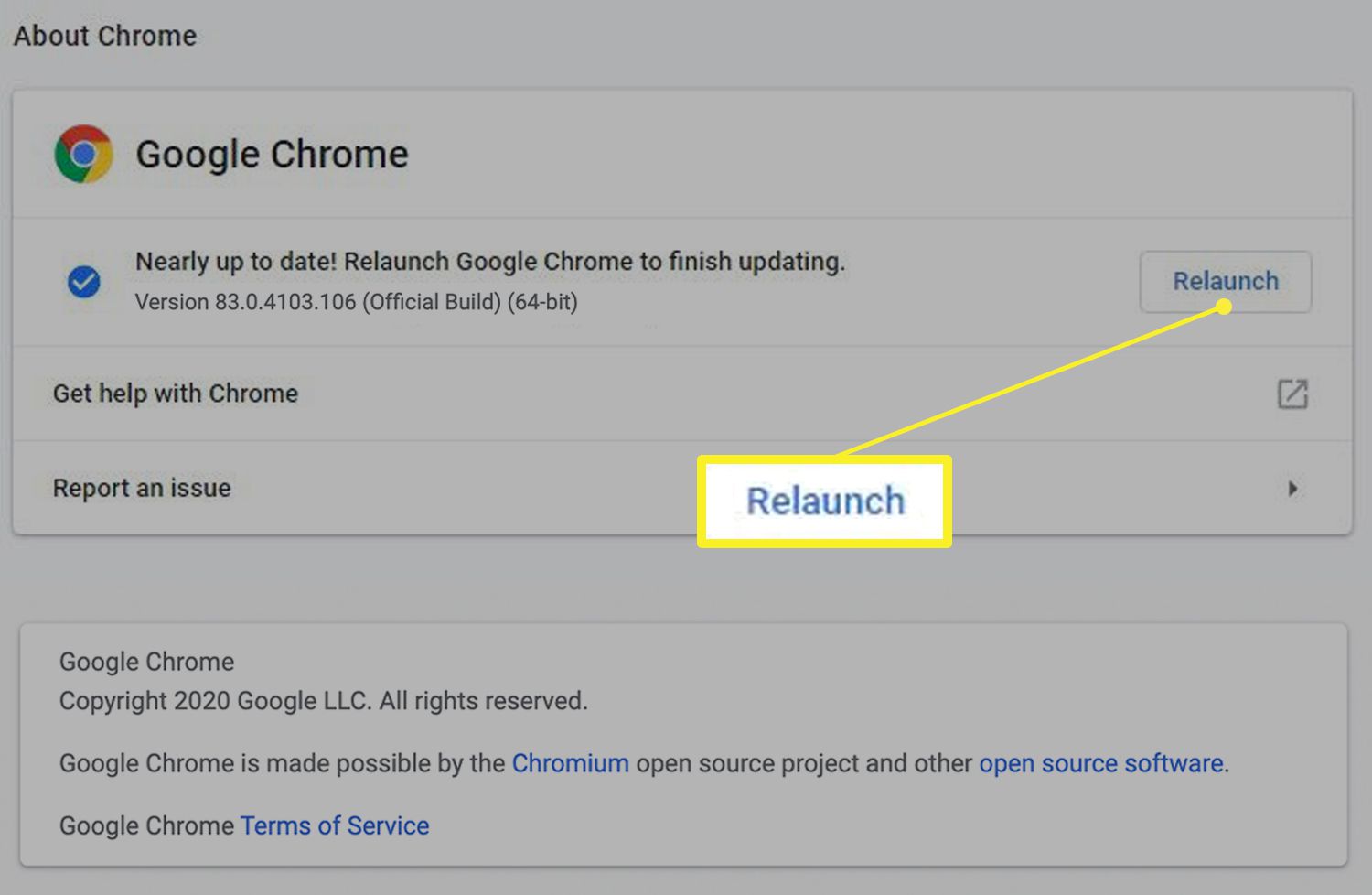 Google Chrome uppdateringsskärm