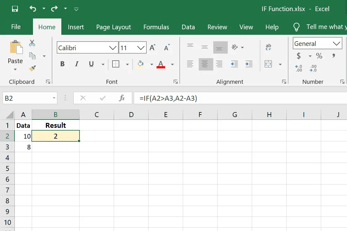 Excel IF-formelexempel med subtraktion