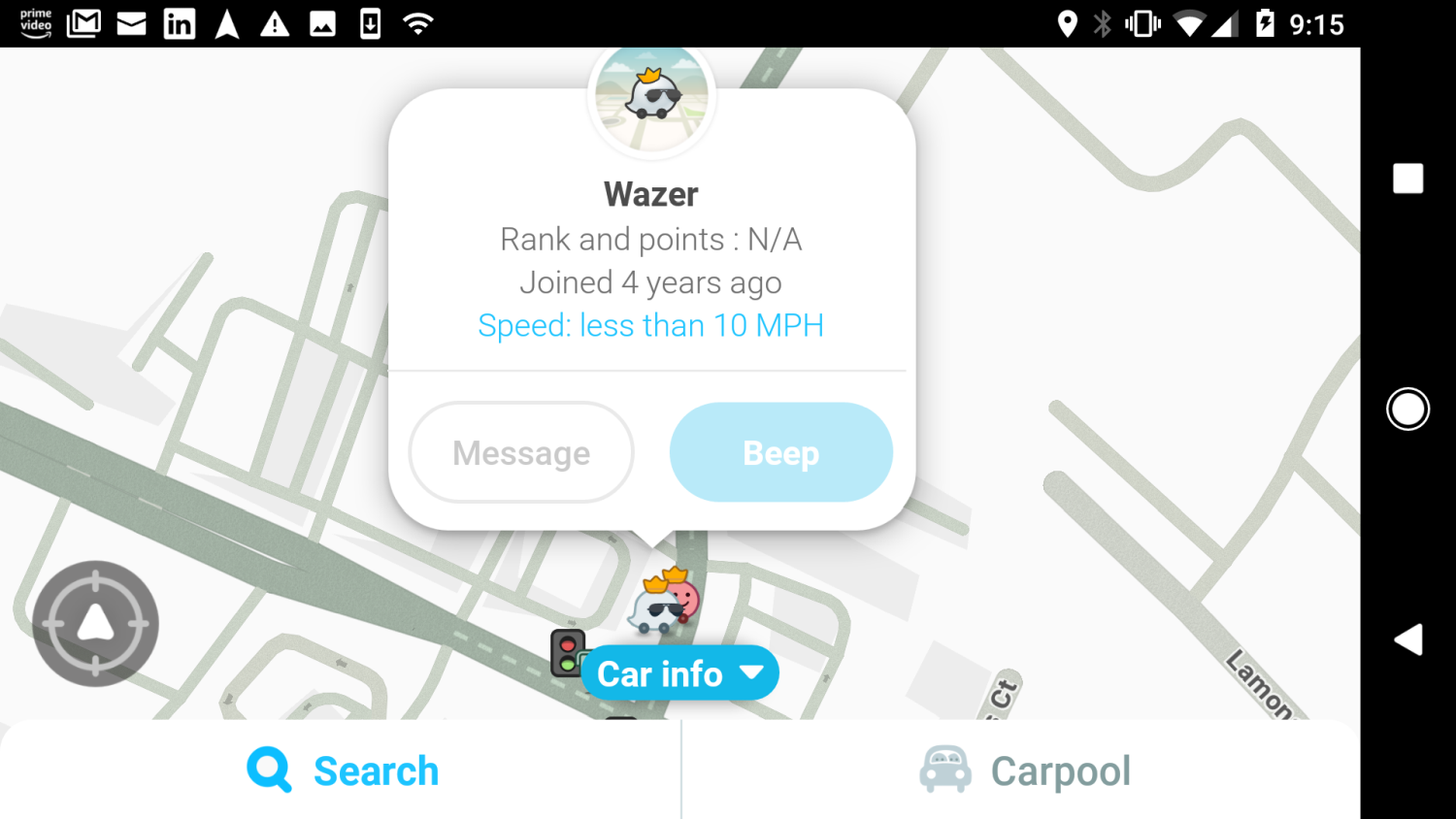 Skärmdump av Wazers sociala interaktioner