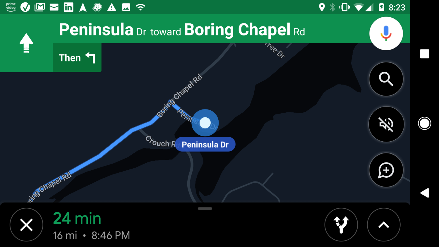 Skärmdump av Google Maps i navigationsläge