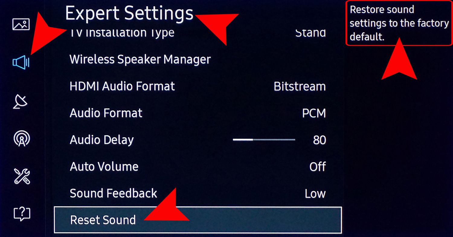 Samsung TV Smart Sound Settings Reset Option