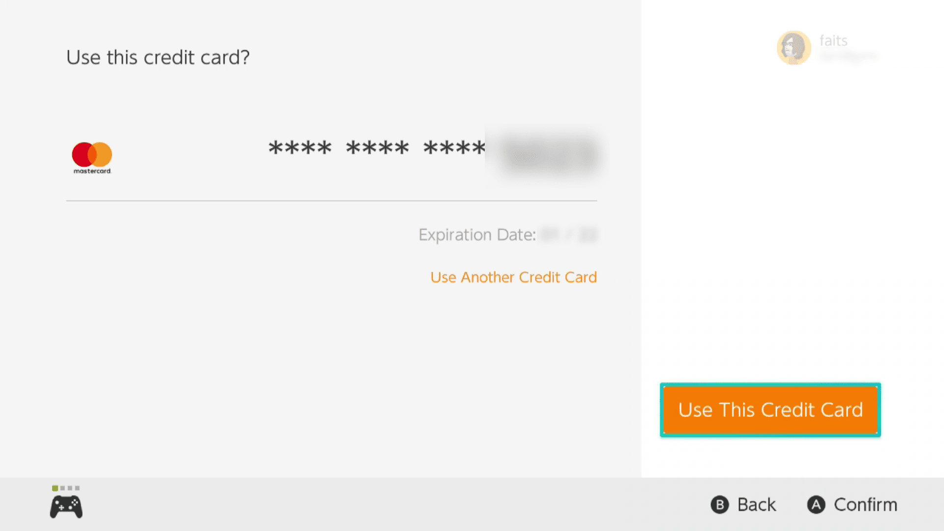 Använd detta kreditkort som valts i Nintendo eShop.
