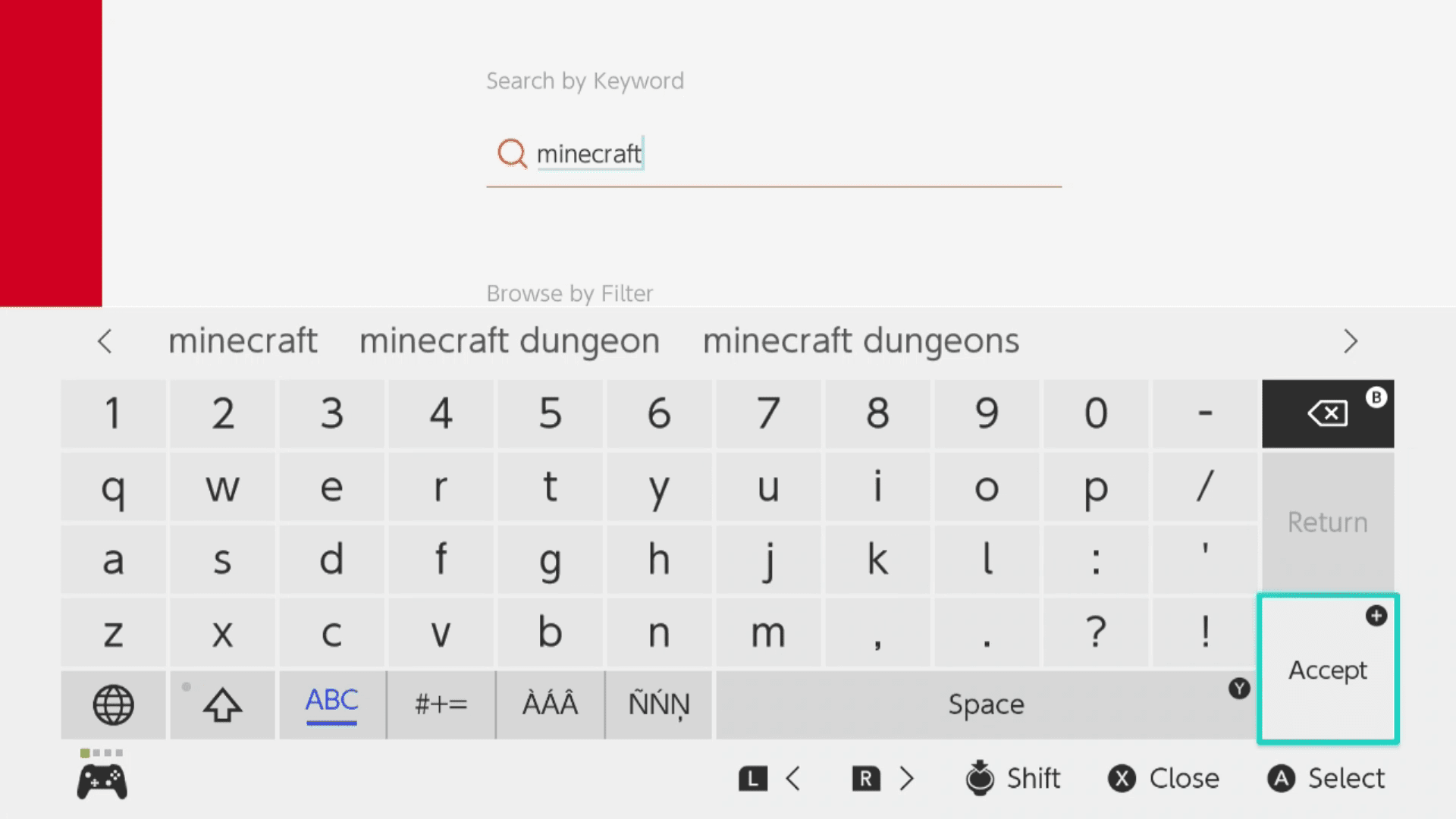 Söker efter Minecraft i Nintendo eShop.
