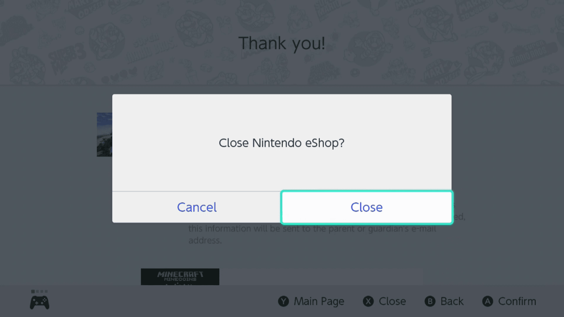 Stäng markerat i Nintendo eShop.