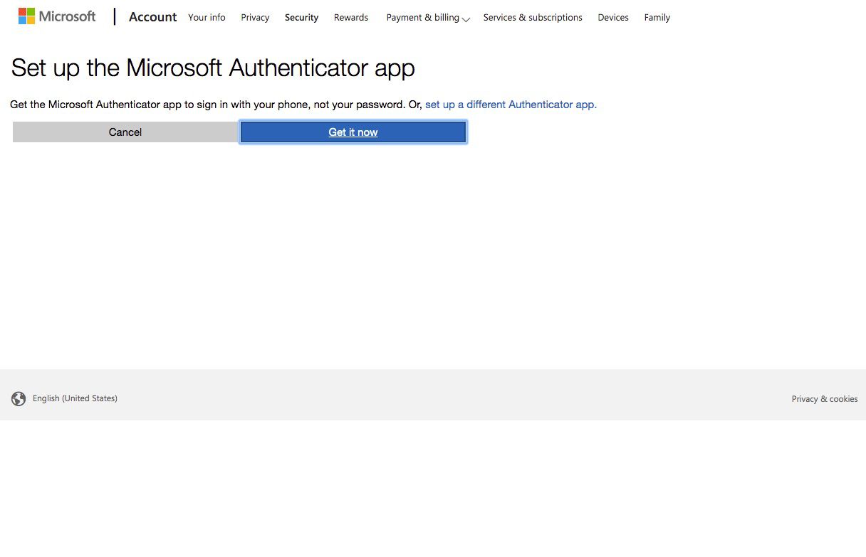 Skärmdump av alternativet Microsoft Authenticator