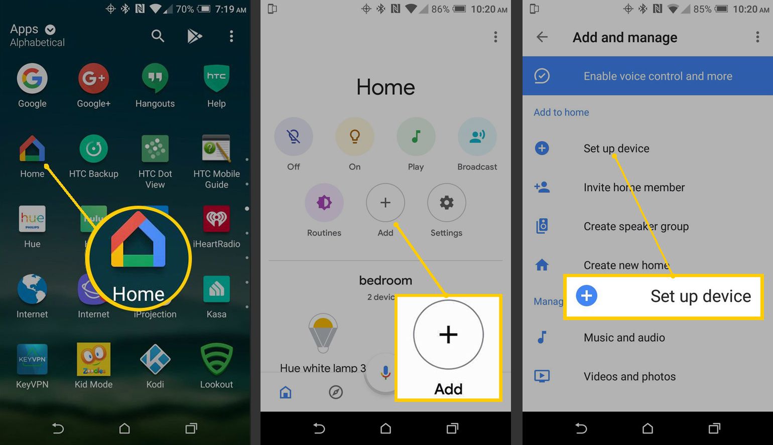 Google Home-app - Lägg till och konfigurera ny enhet