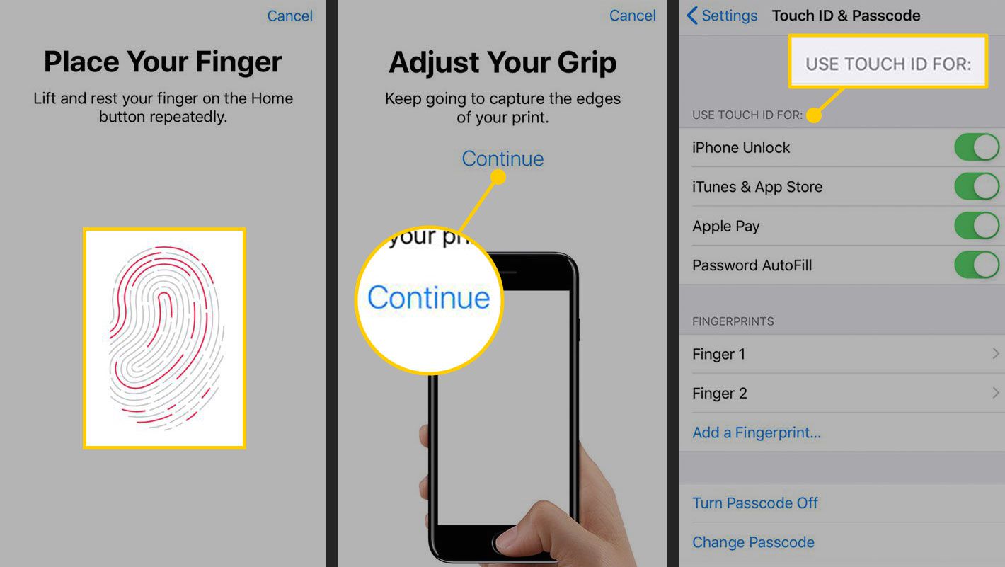 Lägga till ett fingeravtryck till Touch ID på iPhone