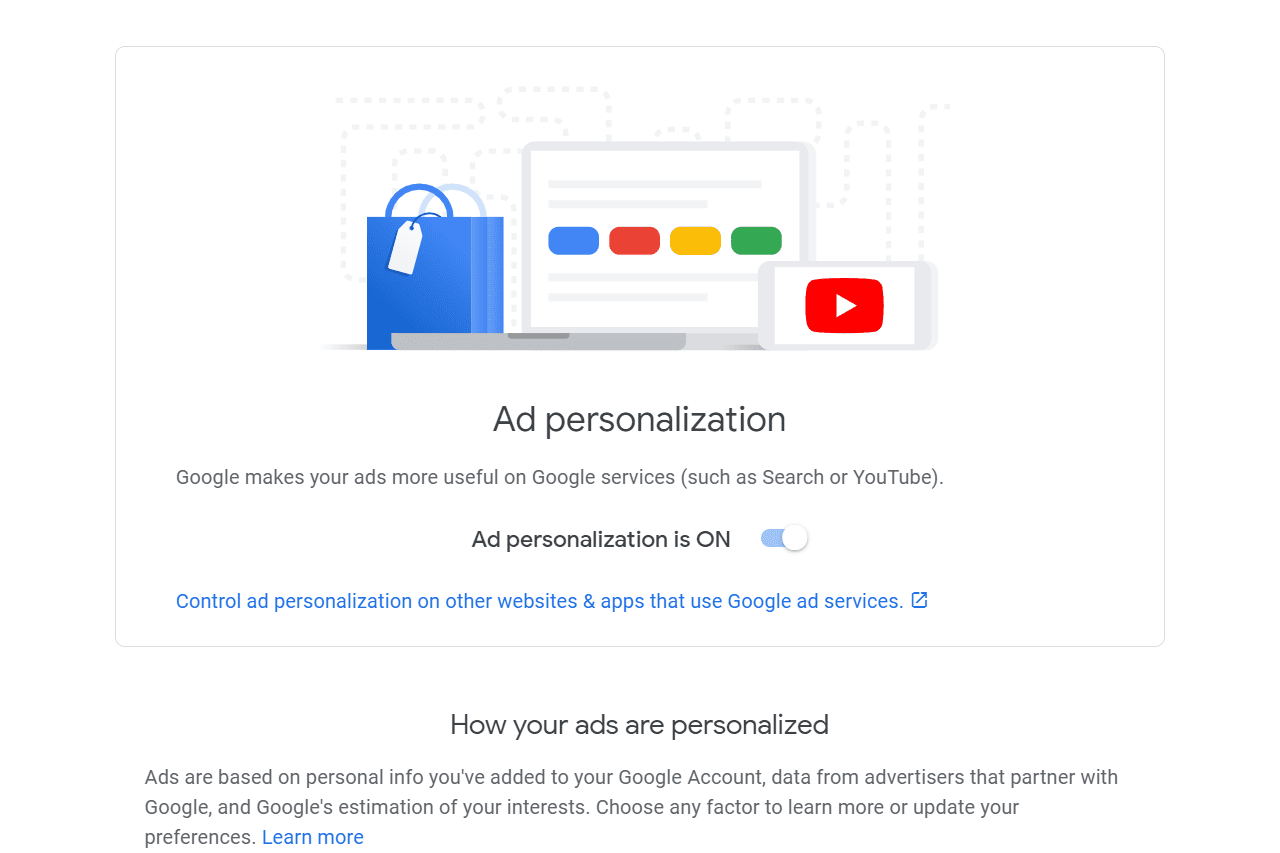 Annonsanpassningsskärm i ett Google-konto