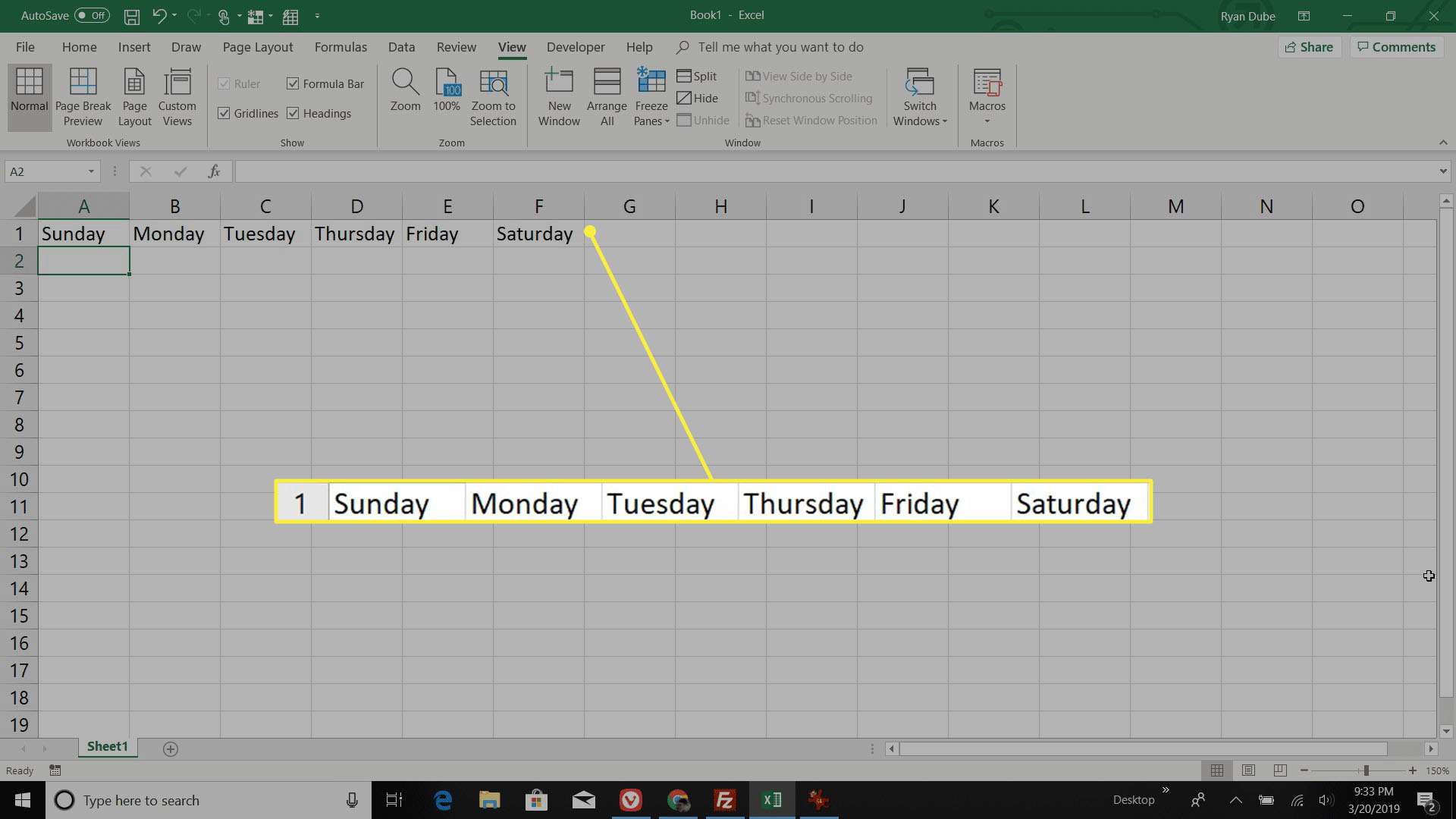 fylla i veckodagarna i Excel-kalendern