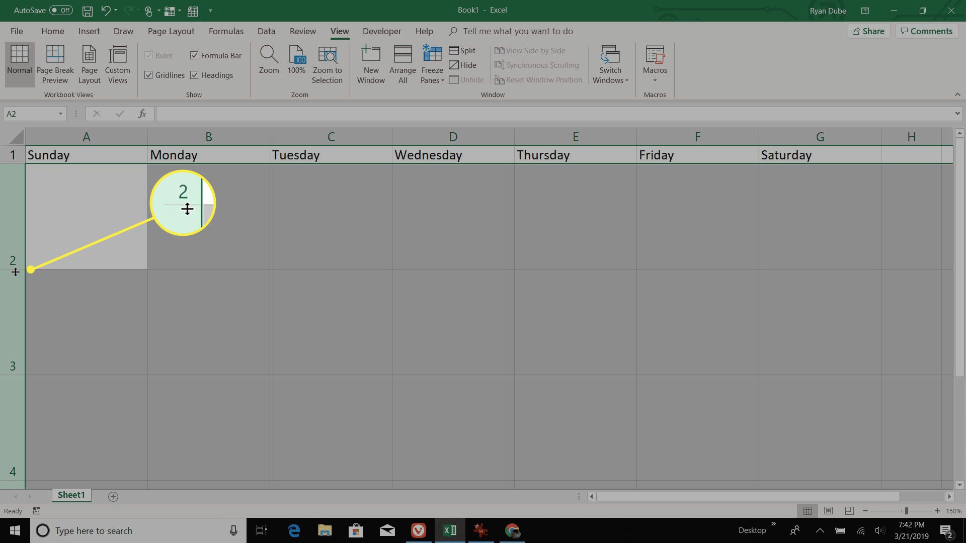 justera radhöjder för en kalender i Excel