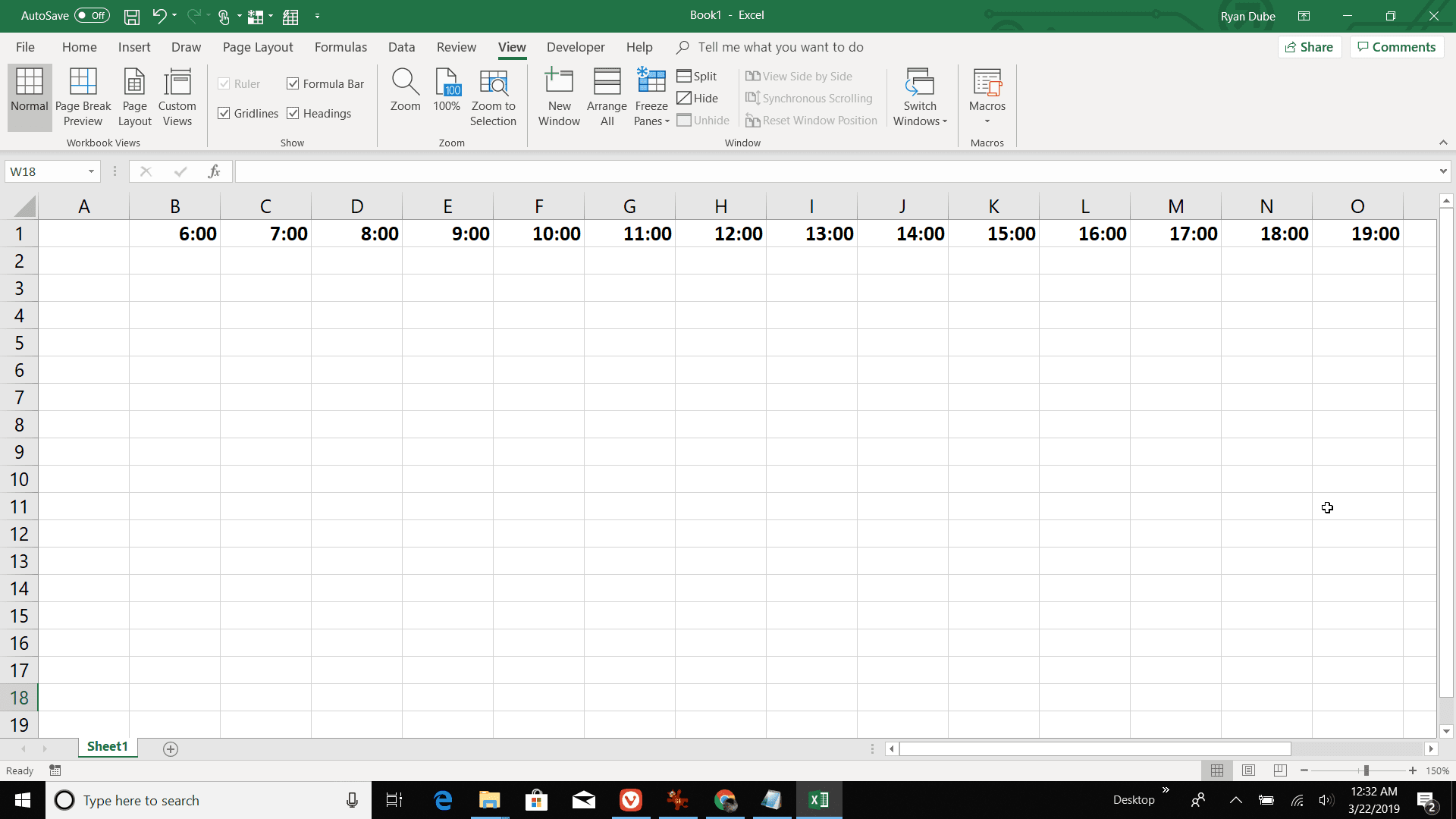 Skärmdump för att skapa en rubrikrad per timme i Excel