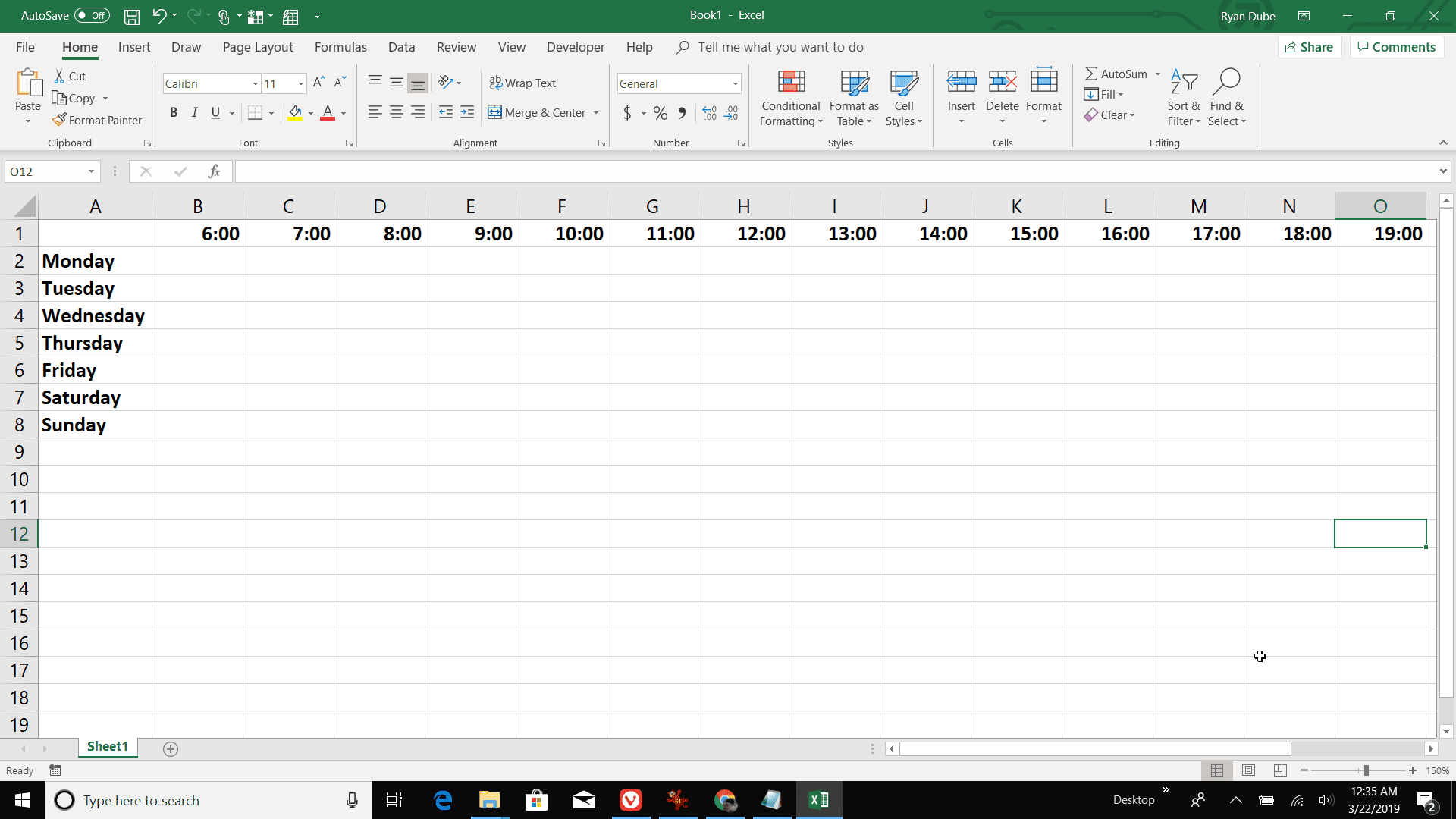 Skärmdump för att skapa en daglig kolumn i Excel